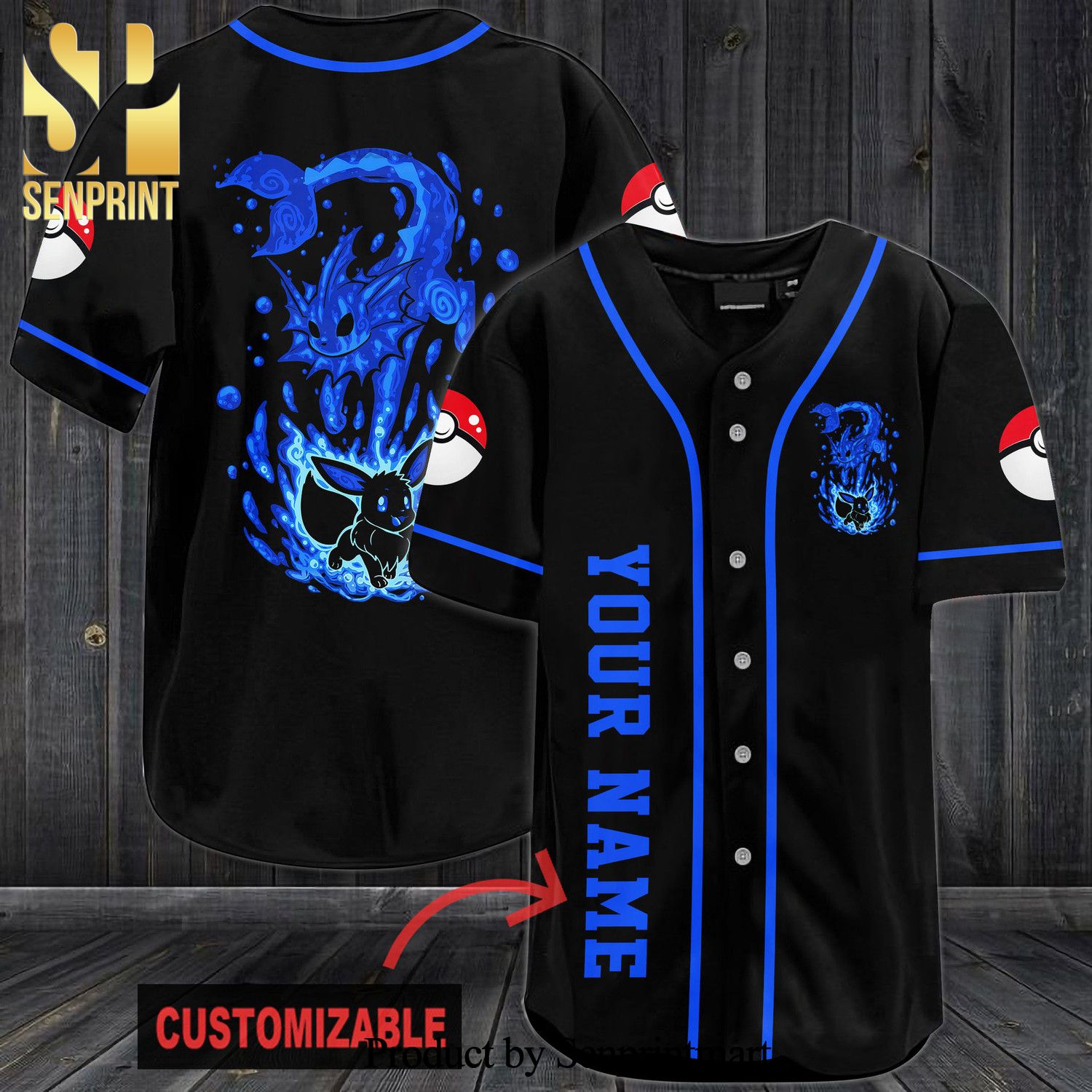 Personalized Eevee All Over Print Baseball Jersey – Black