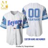 Personalized Eeyore Winnie The Pooh Pattern Disney Full Printing Pinstripe Baseball Jersey – Blue