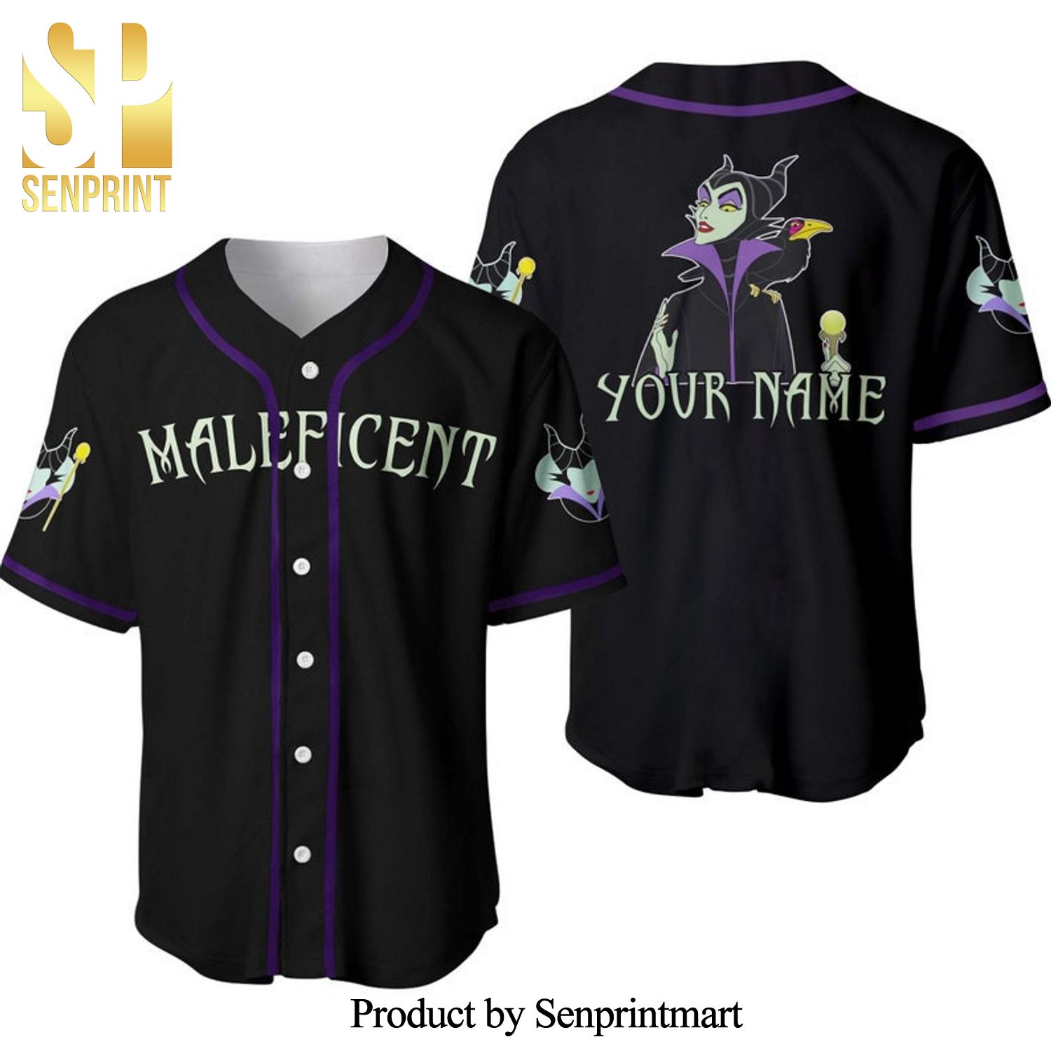 Personalized Evil Queen Maleficent Disney All Over Print Baseball Jersey – Black
