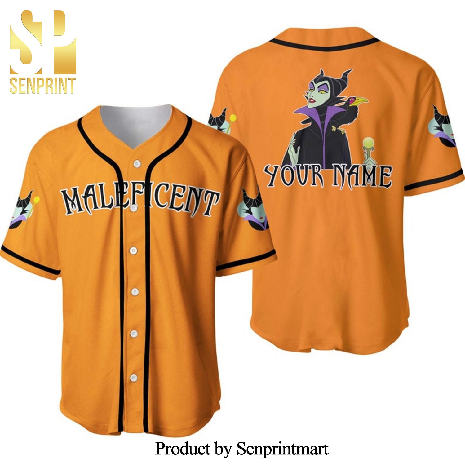 Personalized Evil Queen Maleficent Disney All Over Print Baseball Jersey – Orange
