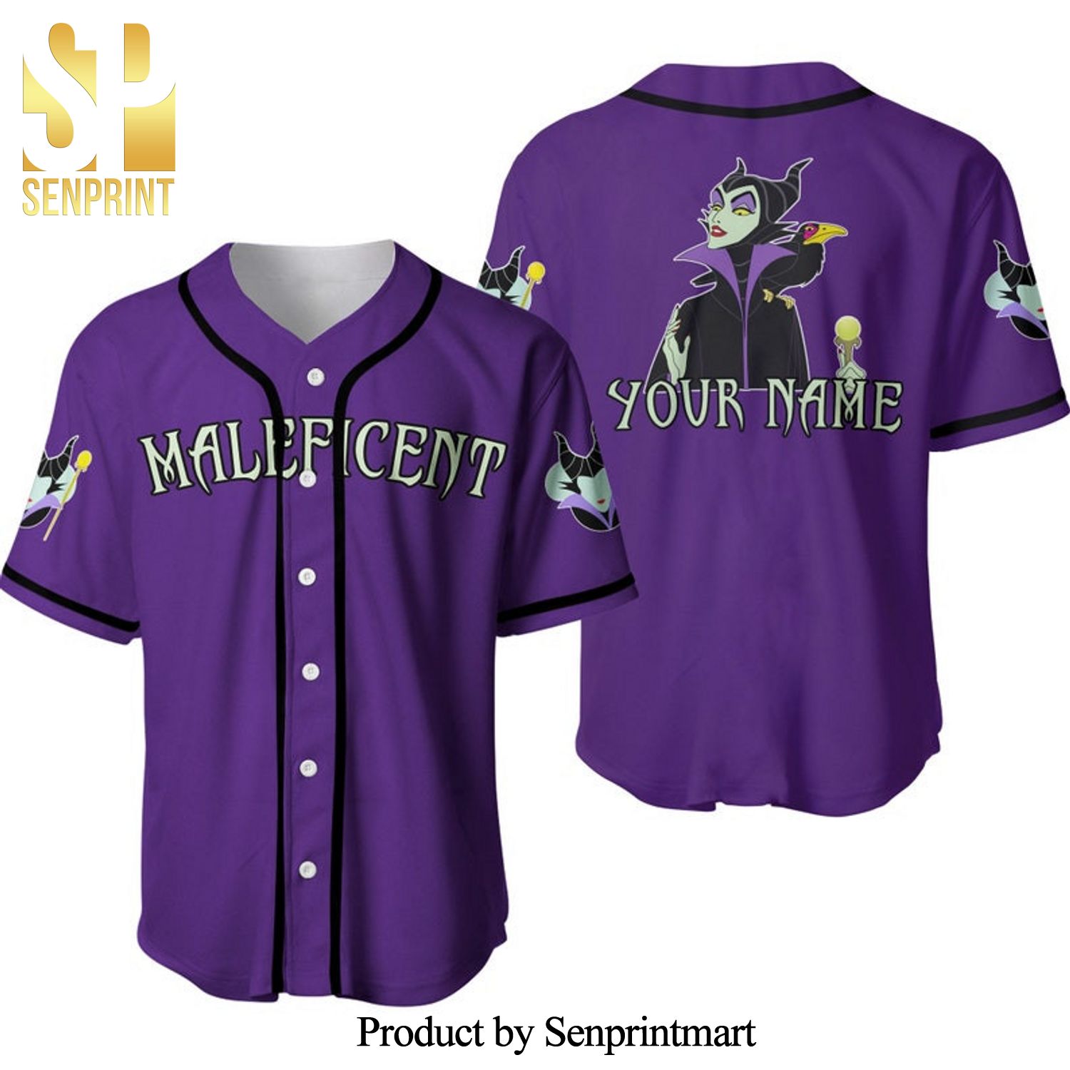 Personalized Evil Queen Maleficent Disney All Over Print Baseball Jersey – Purple