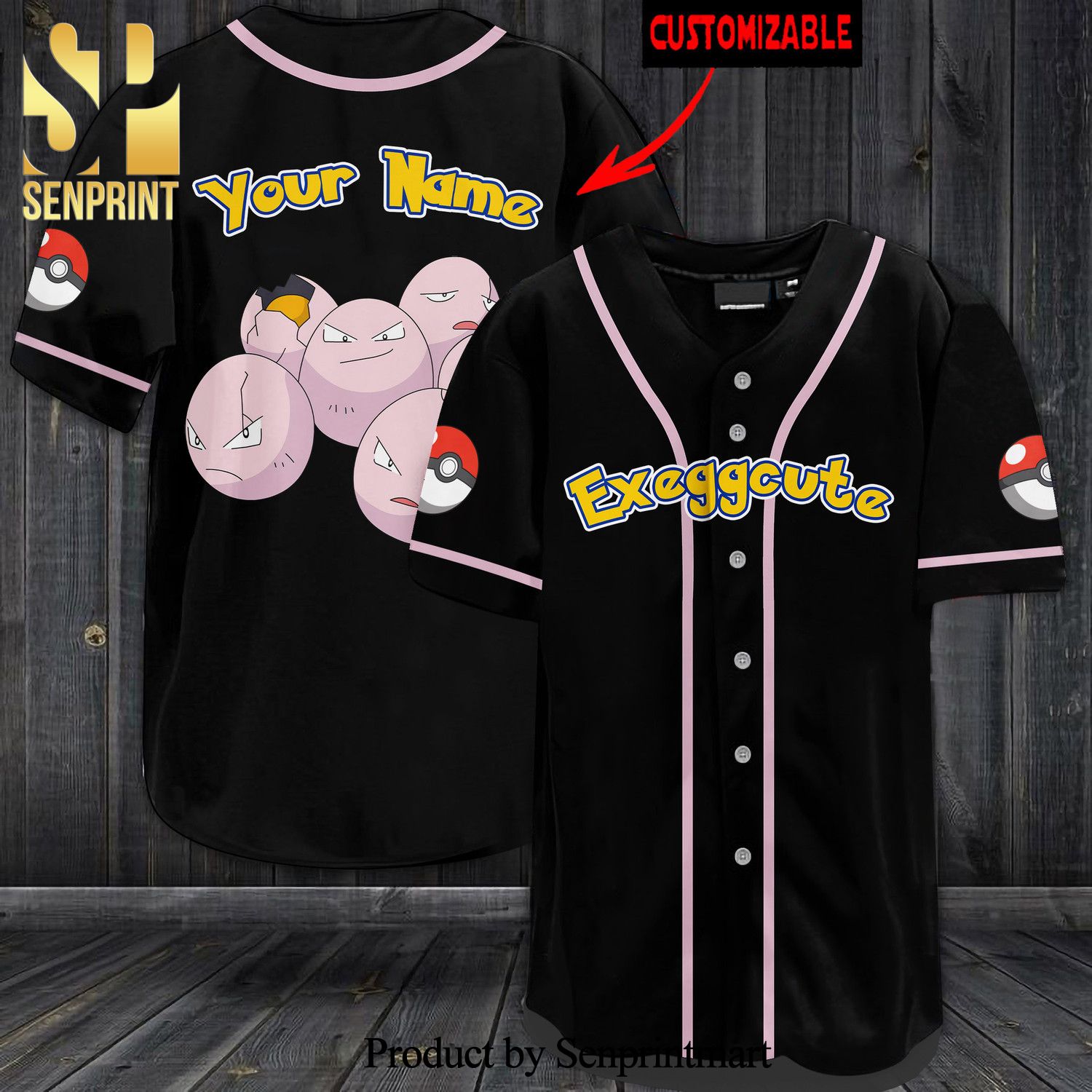 Personalized Exeggcute All Over Print Baseball Jersey – Black
