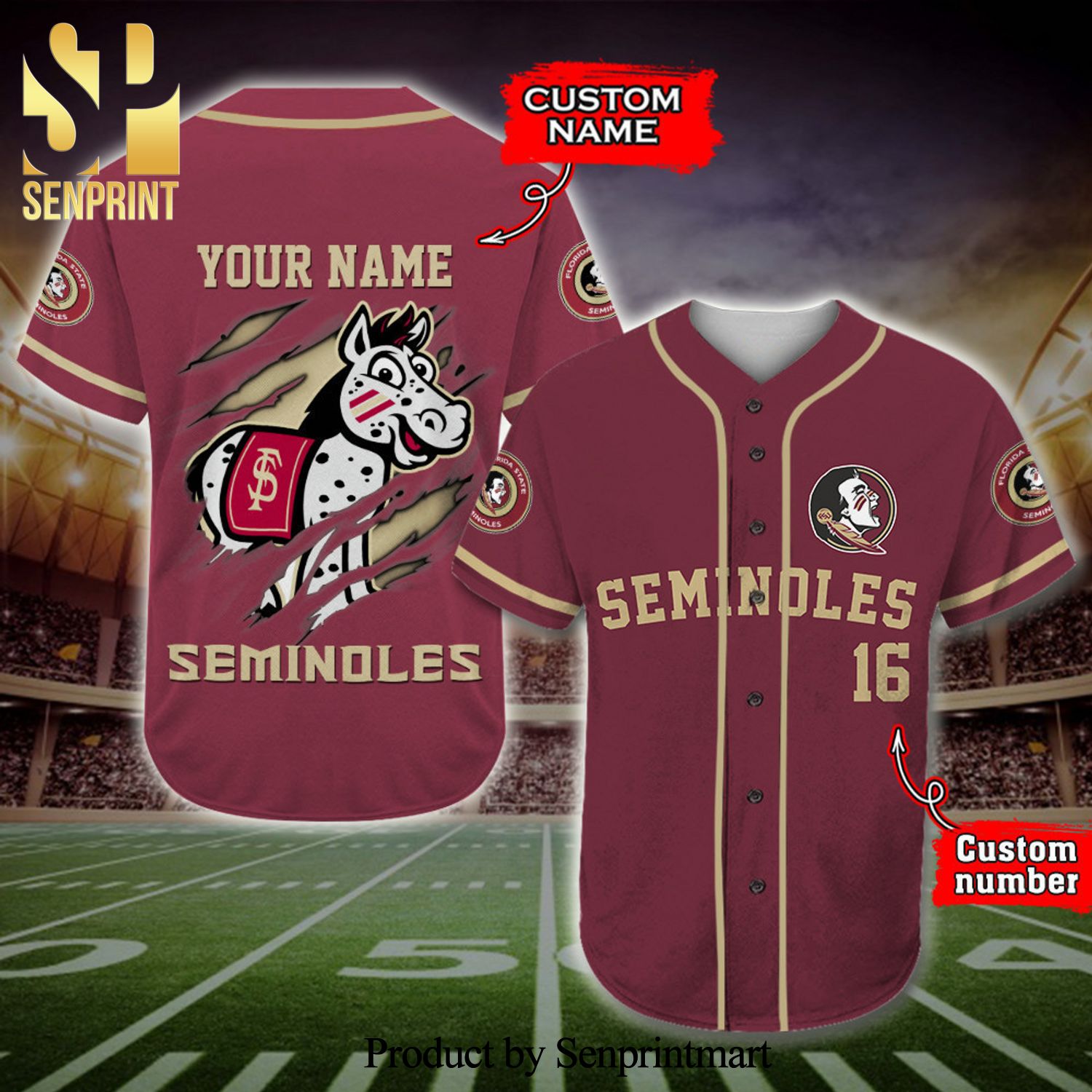 Personalized Florida State Seminoles Mascot Full Printing Baseball Jersey -  Senprintmart Store