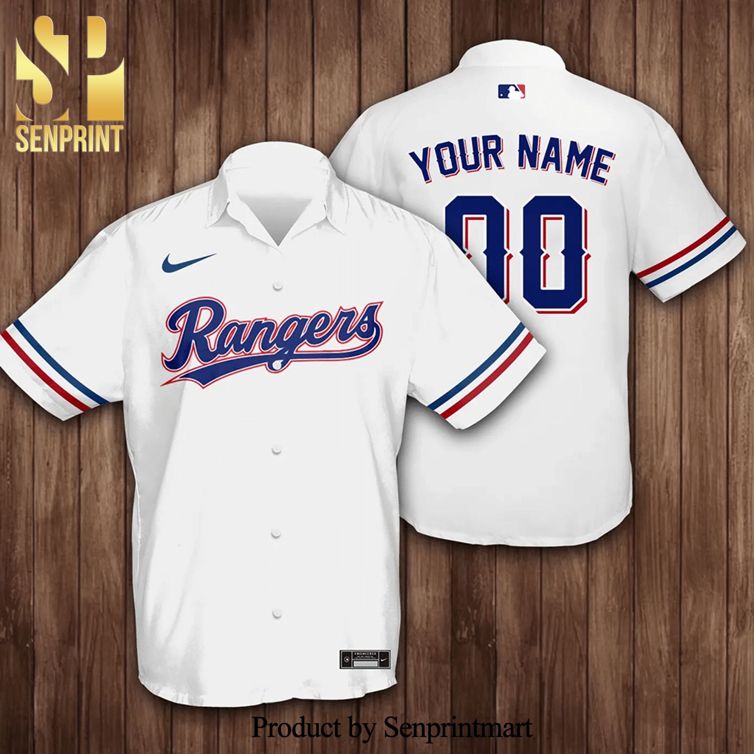 Personalized Name And Number Texas Rangers Baseball Full Printing Hawaiian Shirt – White