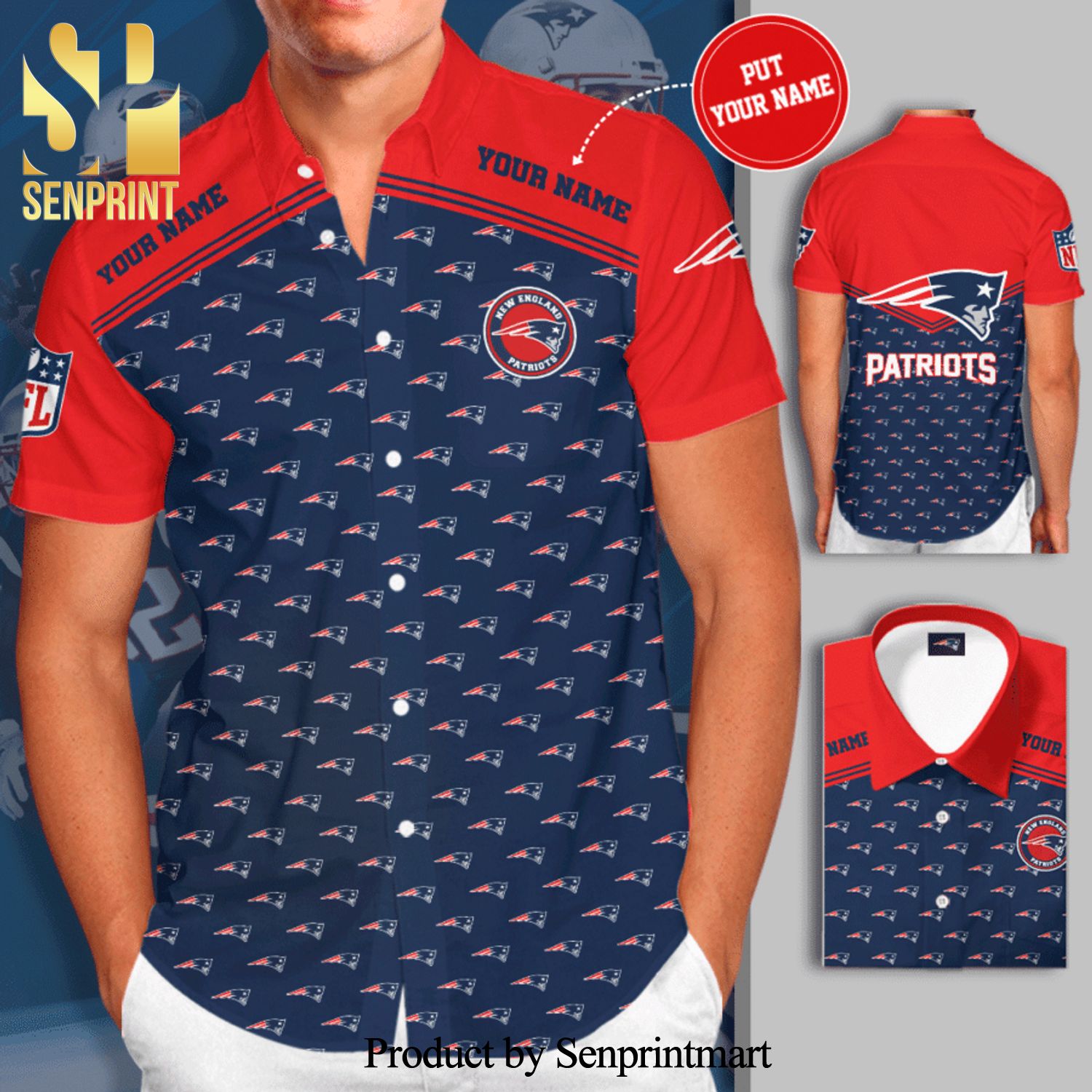 Personalized New England Patriots Football Team Full Printing Hawaiian Shirt – Blue