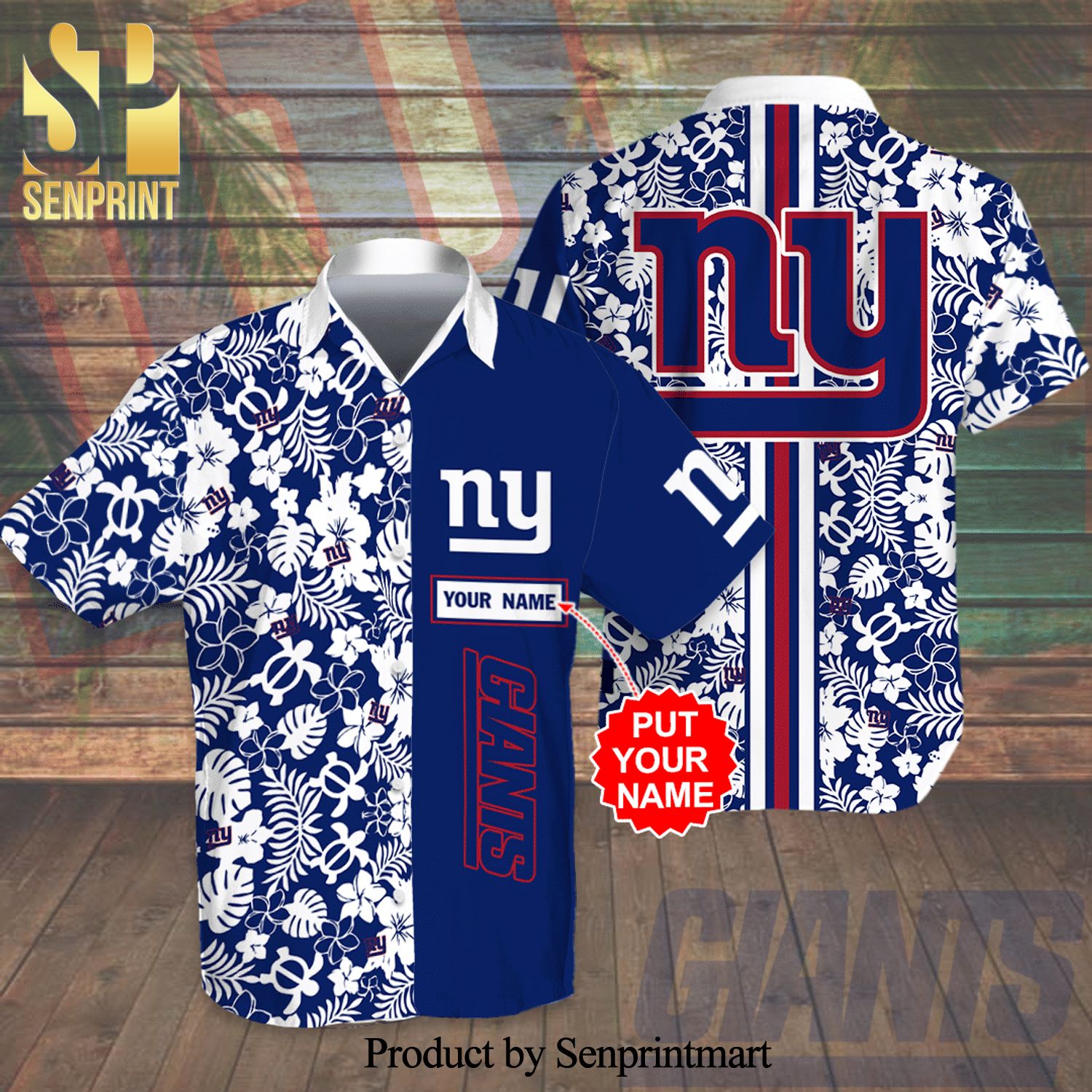 Personalized New York Giants Full Printing Flowery Aloha Summer Beach Hawaiian Shirt And Beach Shorts – Cobalt
