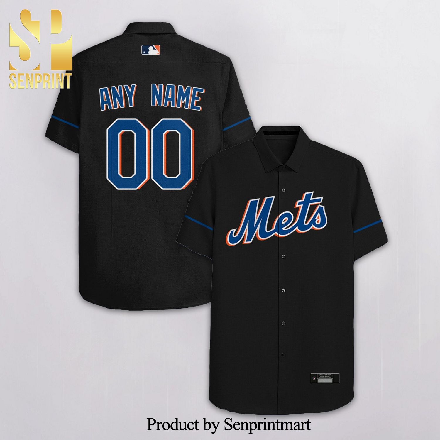 Personalized New York Mets Full Printing Hawaiian Shirt - Black