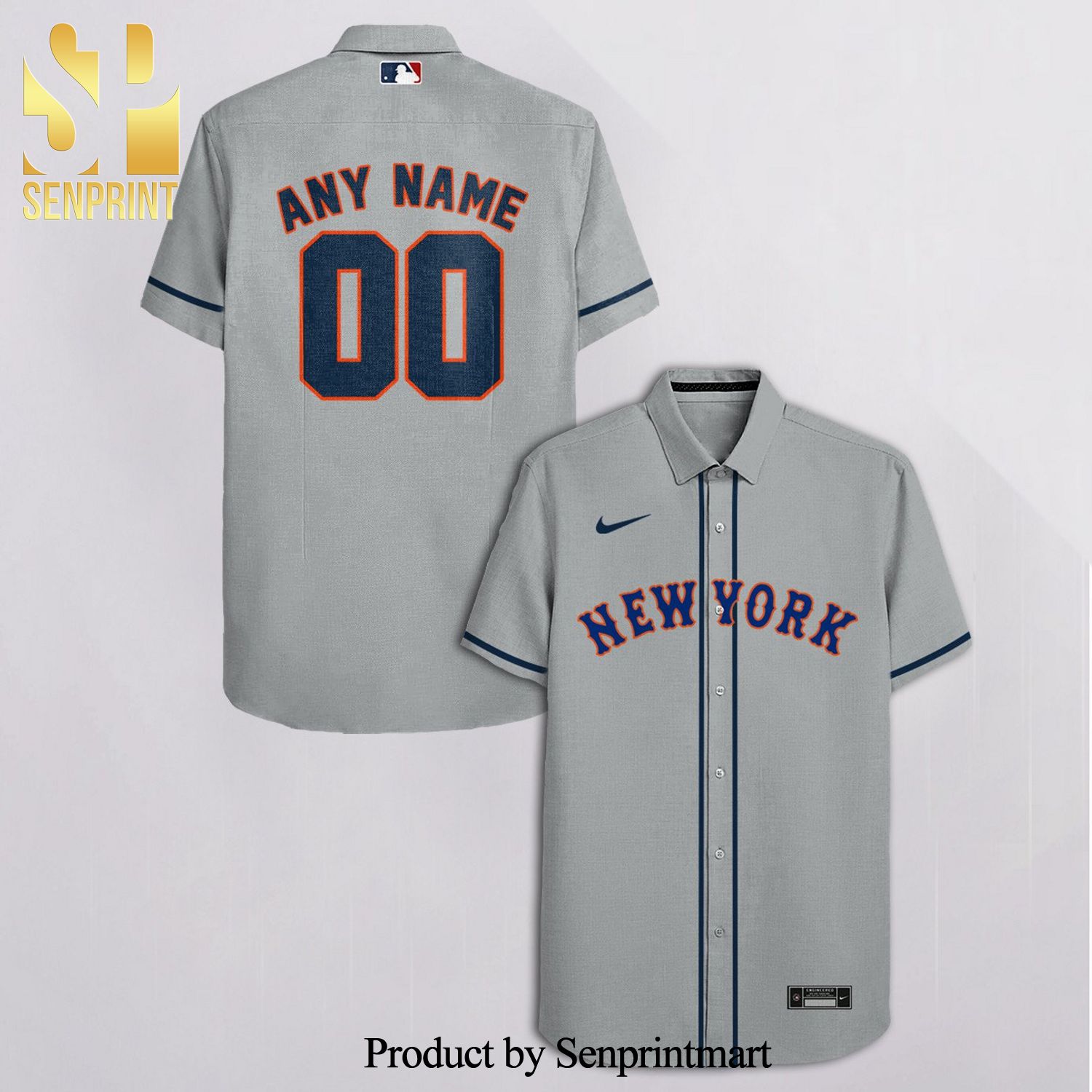 Personalized New York Mets Full Printing Hawaiian Shirt – Gray