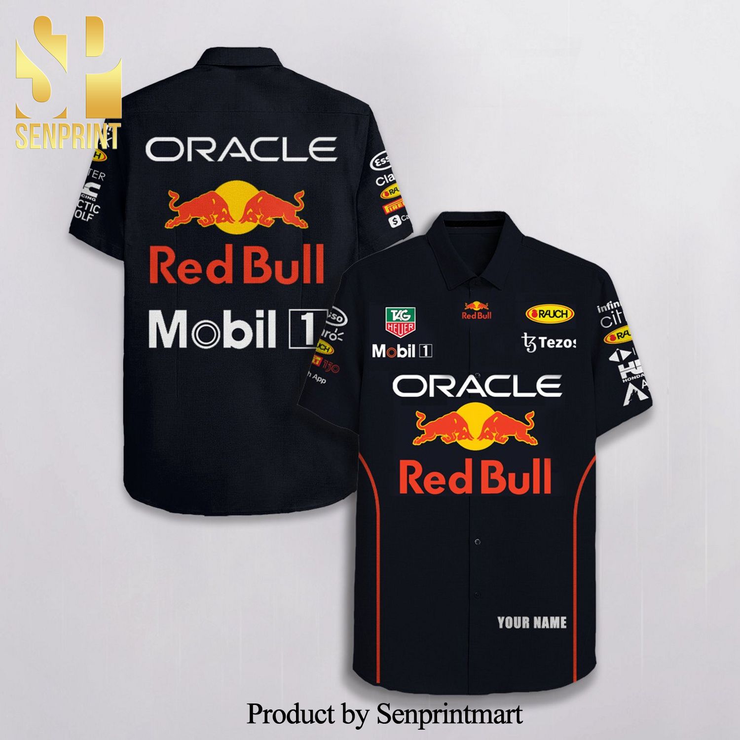 Personalized Oracle Red Bull F1 Racing Mobil 1 Tag Heuer Full Printing Hawaiian Shirt – Black