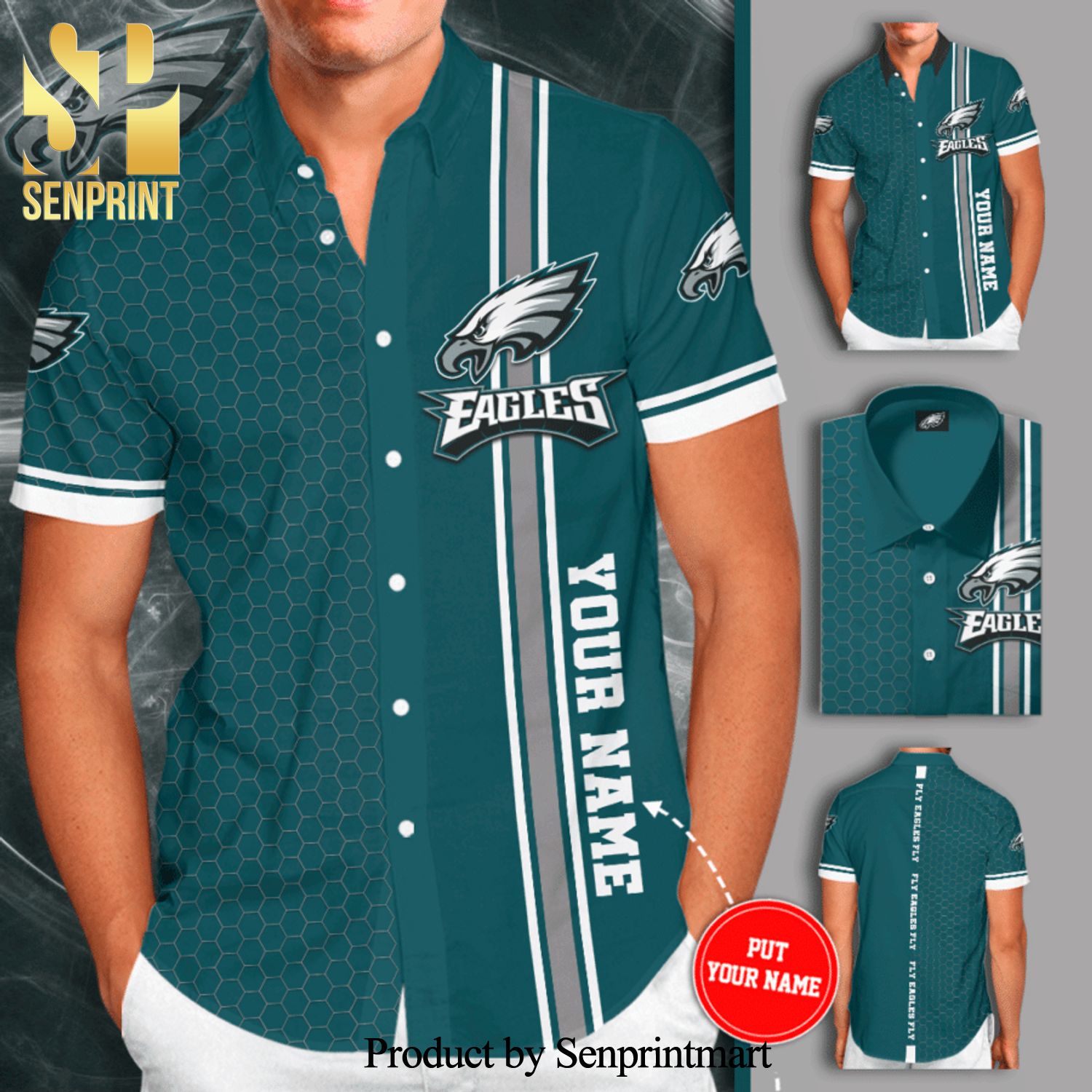 Personalized Philadelphia Eagles Full Printing Tiling Short Sleeve Dress  Shirt Hawaiian Summer Aloha Beach Shirt - Teal - Senprintmart Store
