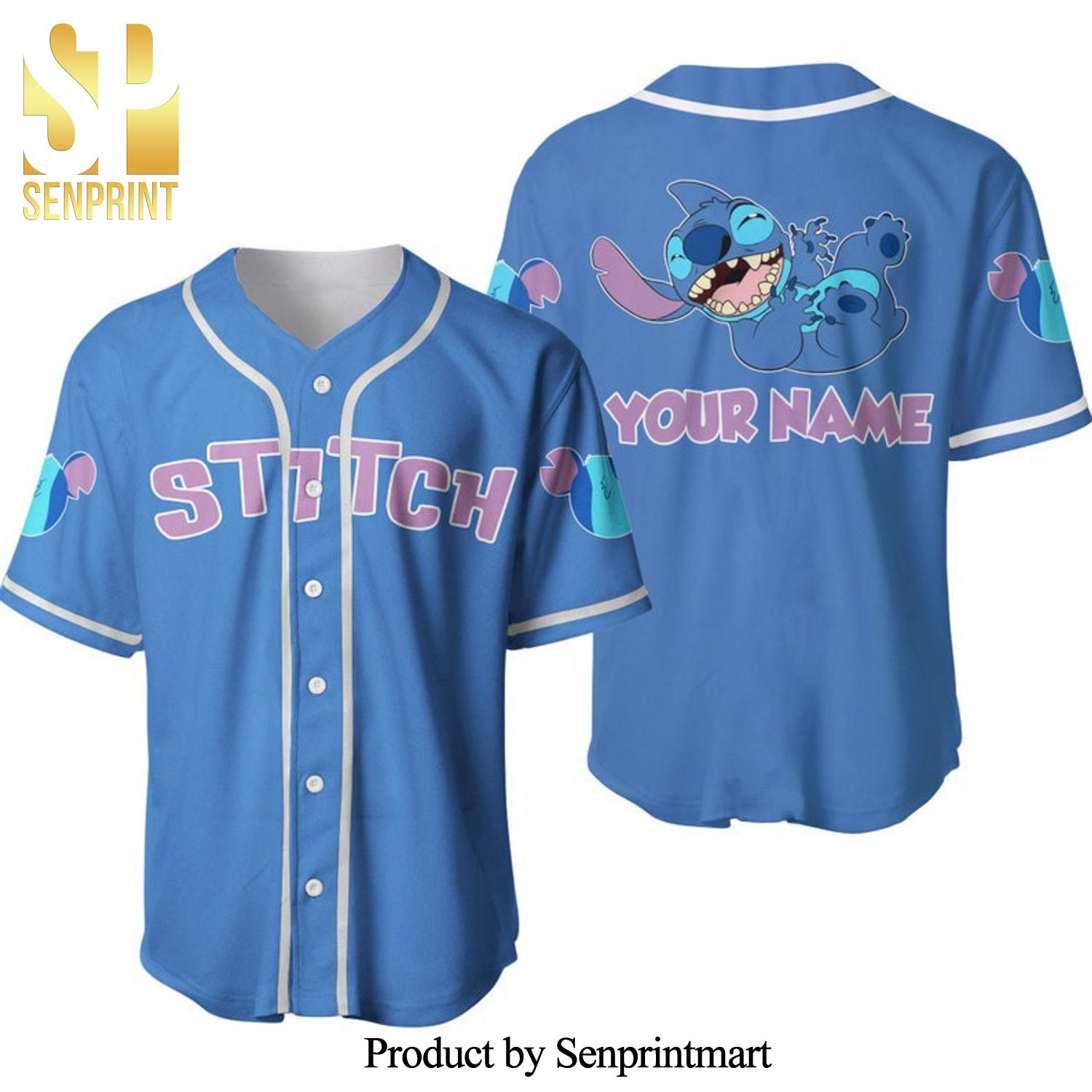 Personalized Happy Stitch Disney All Over Print Baseball Jersey – Blue