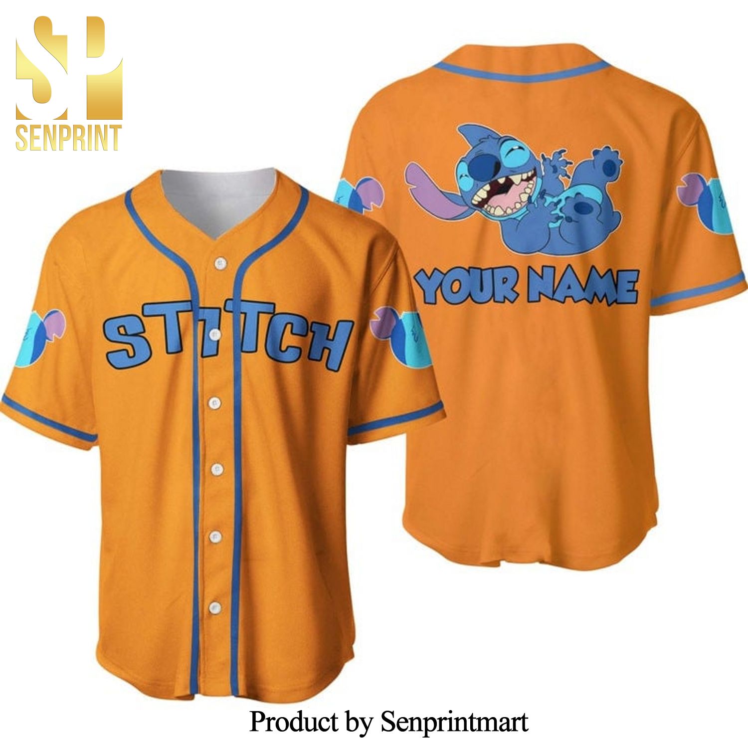 Personalized Happy Stitch Disney All Over Print Baseball Jersey – Orange