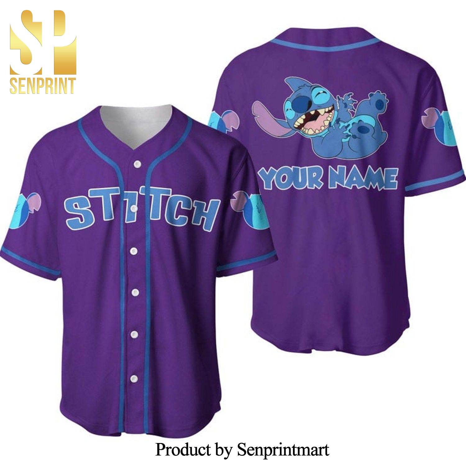 Personalized Happy Stitch Disney All Over Print Baseball Jersey – Purple