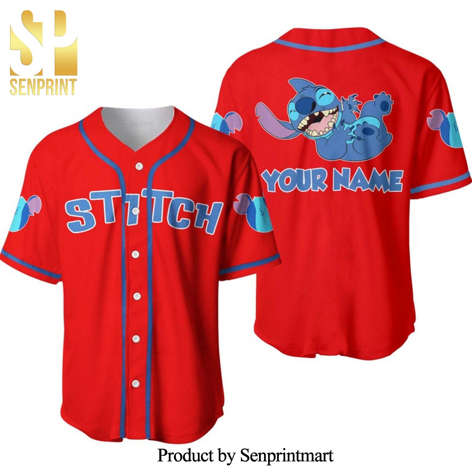 Personalized Happy Stitch Disney All Over Print Baseball Jersey – Red