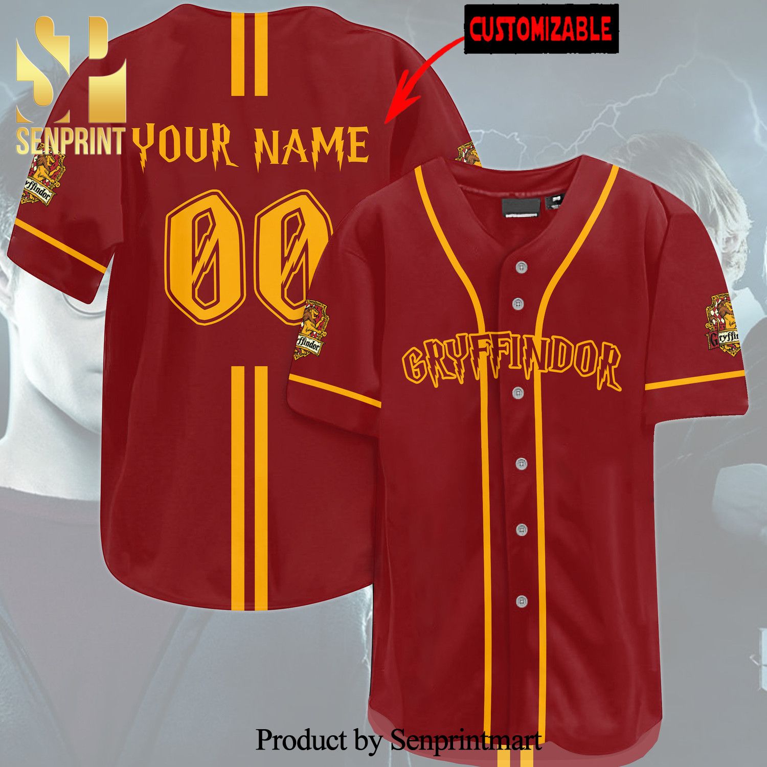 Personalized Harry Potter Gryffindor House Hogwarts All Over Print Unisex Baseball Jersey – Red