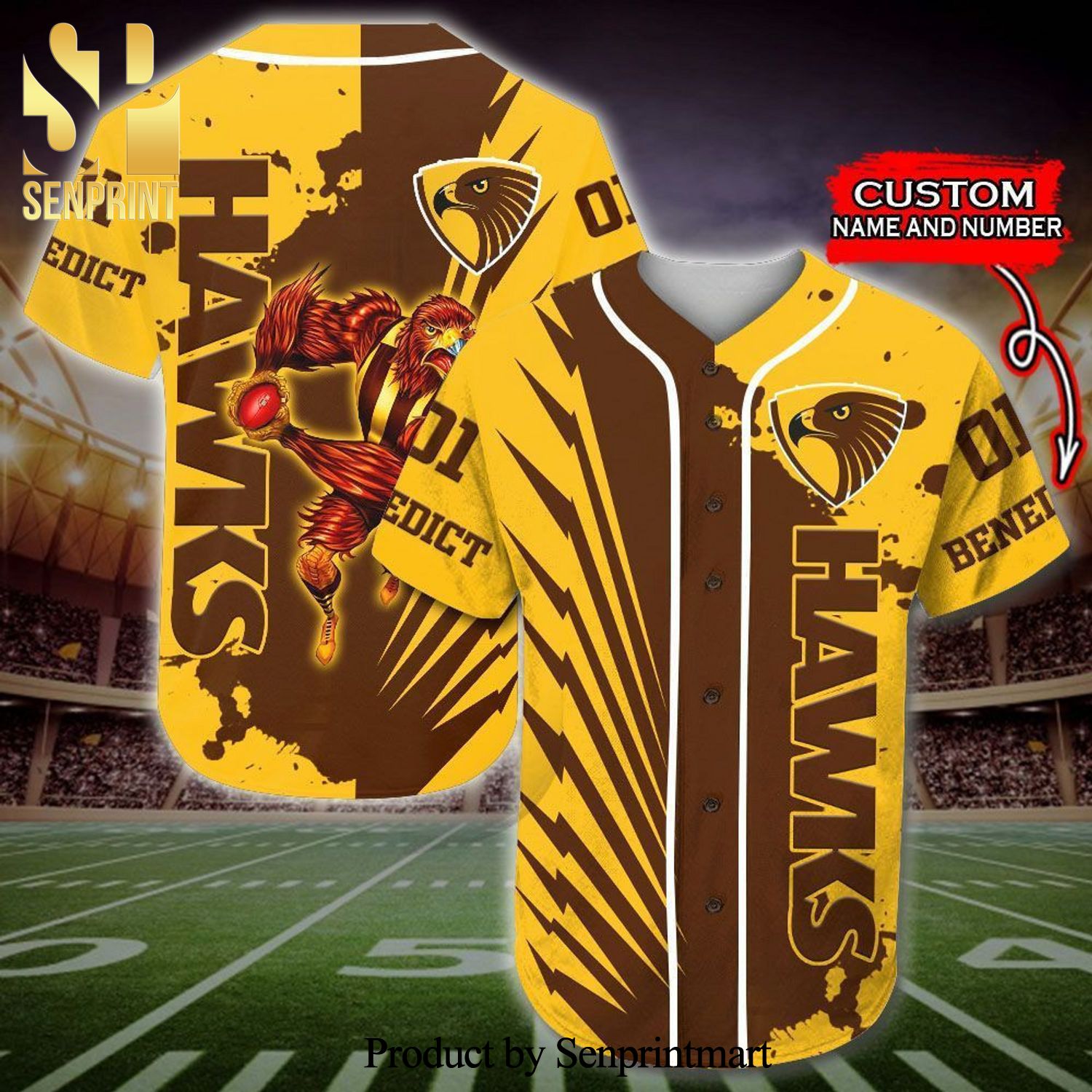 Personalized Hawthorn Hawks AFL Full Printing Baseball Jersey