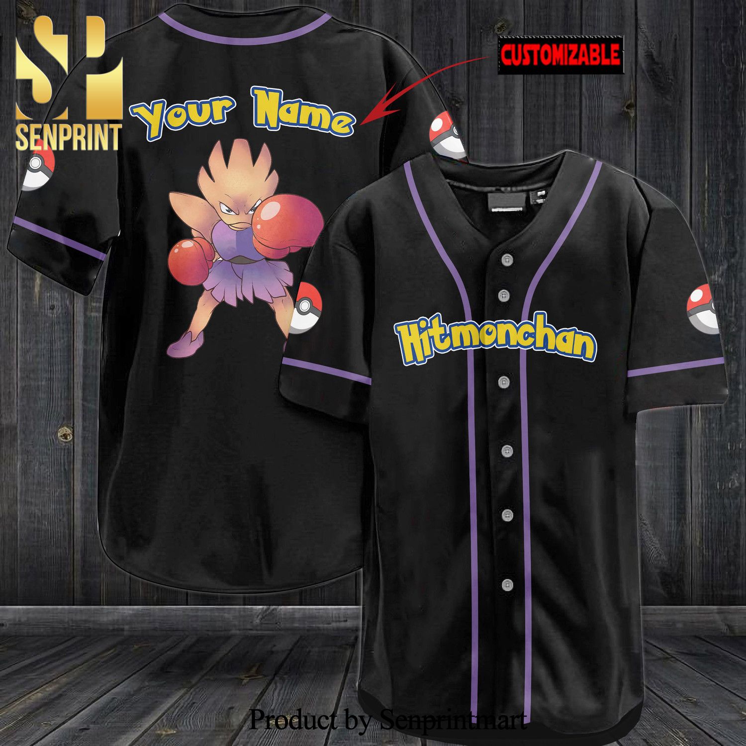 Personalized Hitmonchan All Over Print Baseball Jersey – Black