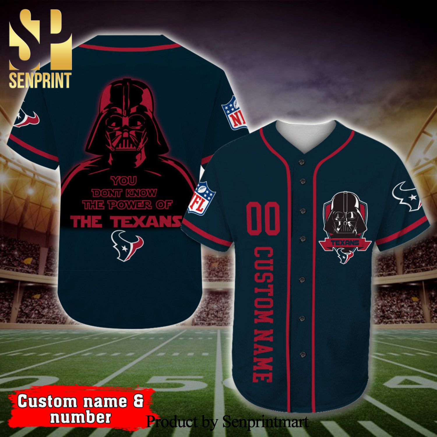 Personalized Houston Texans Darth Vader Star Wars Full Printing Baseball Jersey