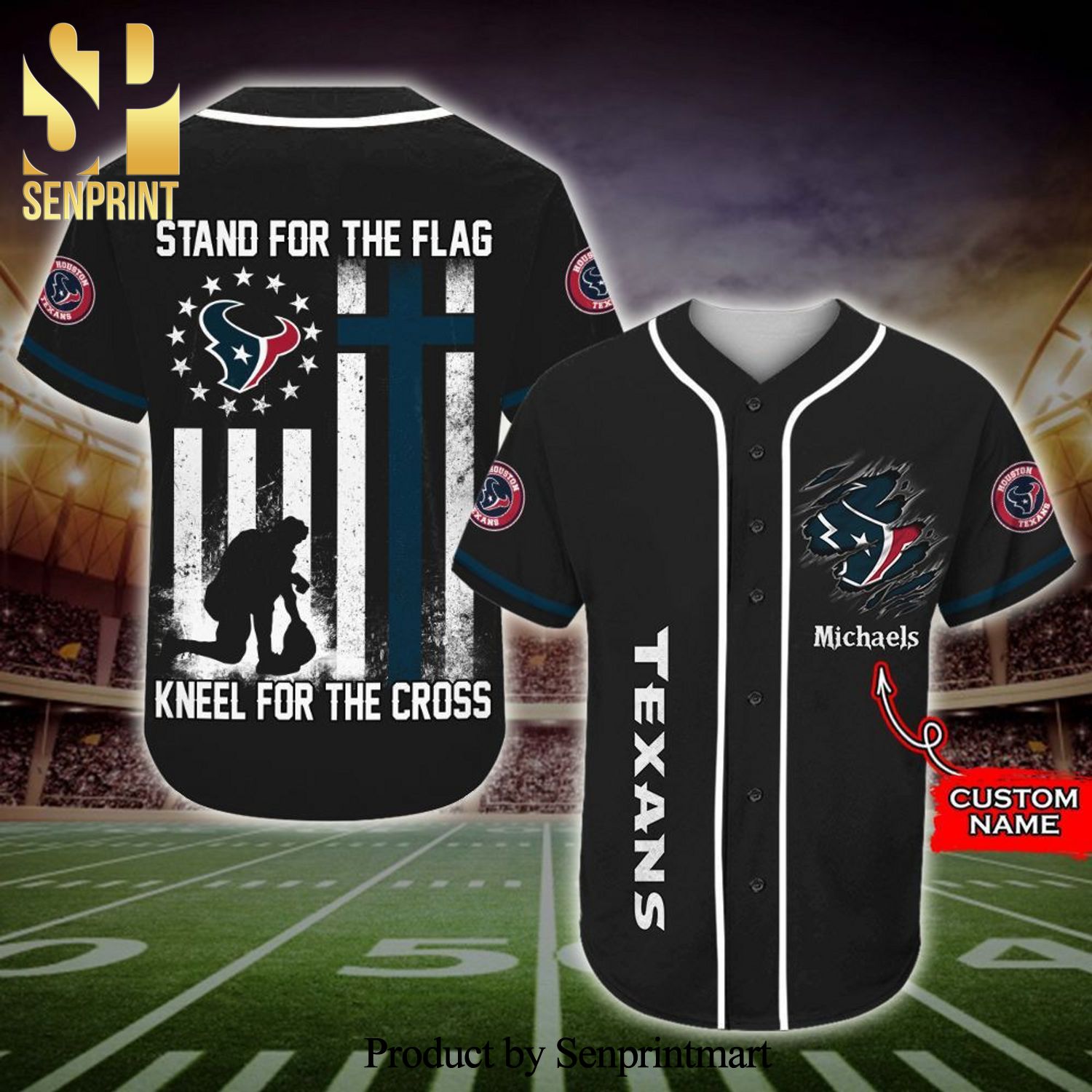 Personalized Houston Texans Stand For The Flag Full Printing Baseball Jersey