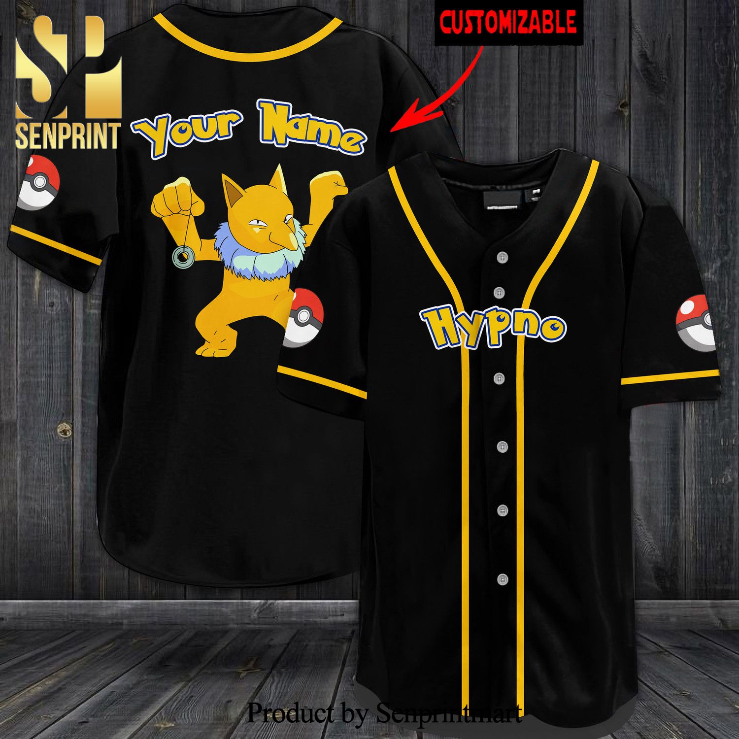 Personalized Hypno All Over Print Baseball Jersey – Black