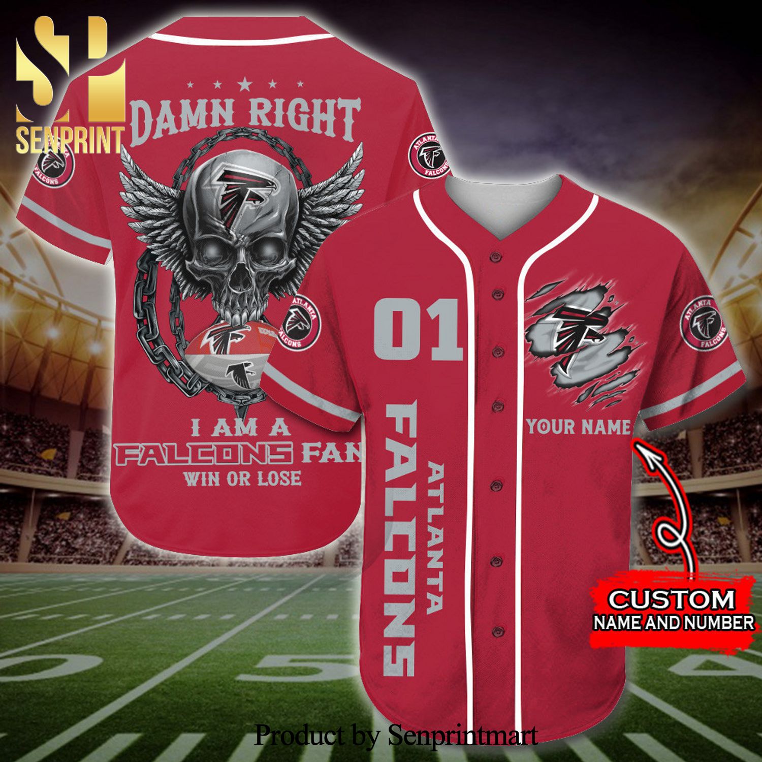 Personalized I Am A Atlanta Falcons Full Printing Baseball Jersey – Red