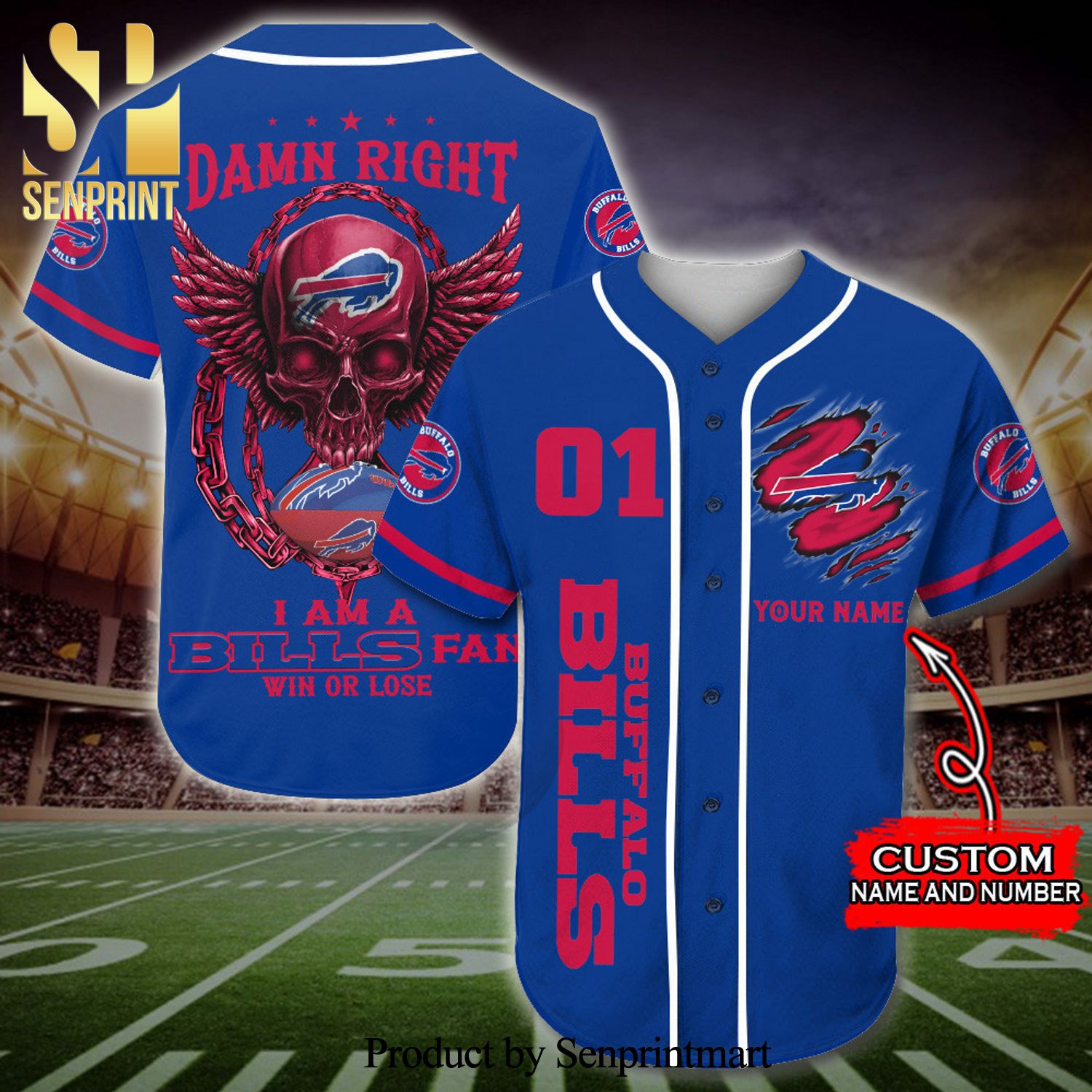 Personalized I Am A Buffalo Bills Fan Full Printing Baseball Jersey – Blue
