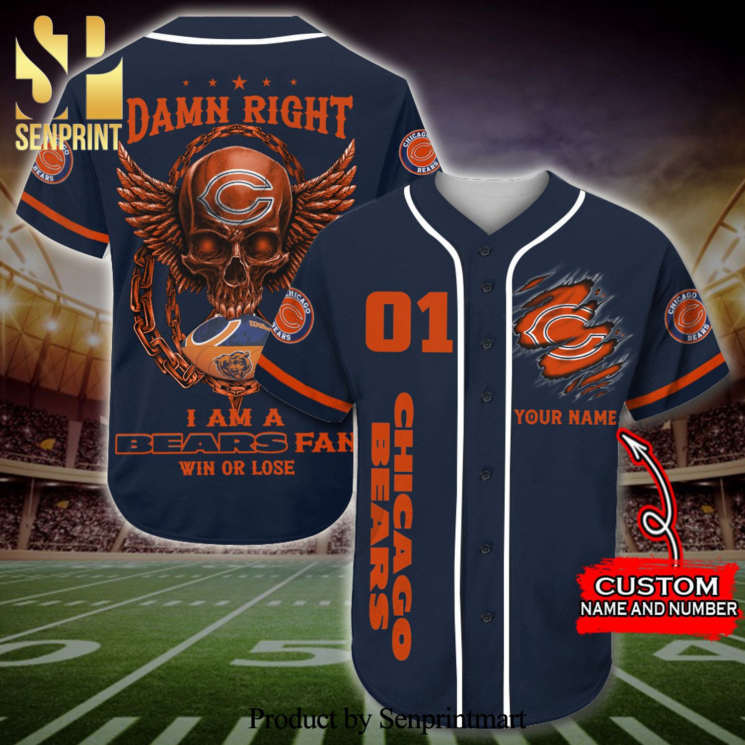 Personalized I Am A Chicago Bears Fan Full Printing Baseball Jersey – Navy
