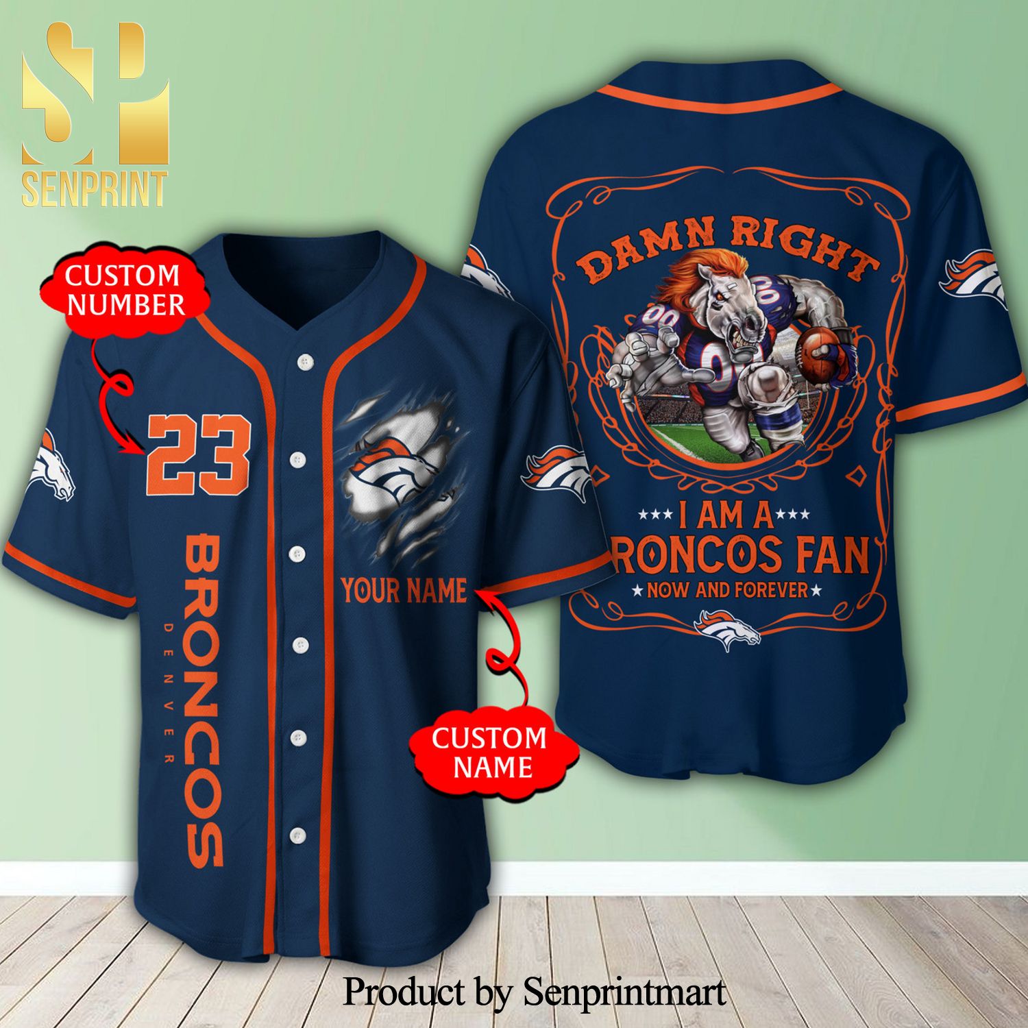 Personalized I Am A Denver Broncos Fan Full Printing Baseball Jersey – Navy