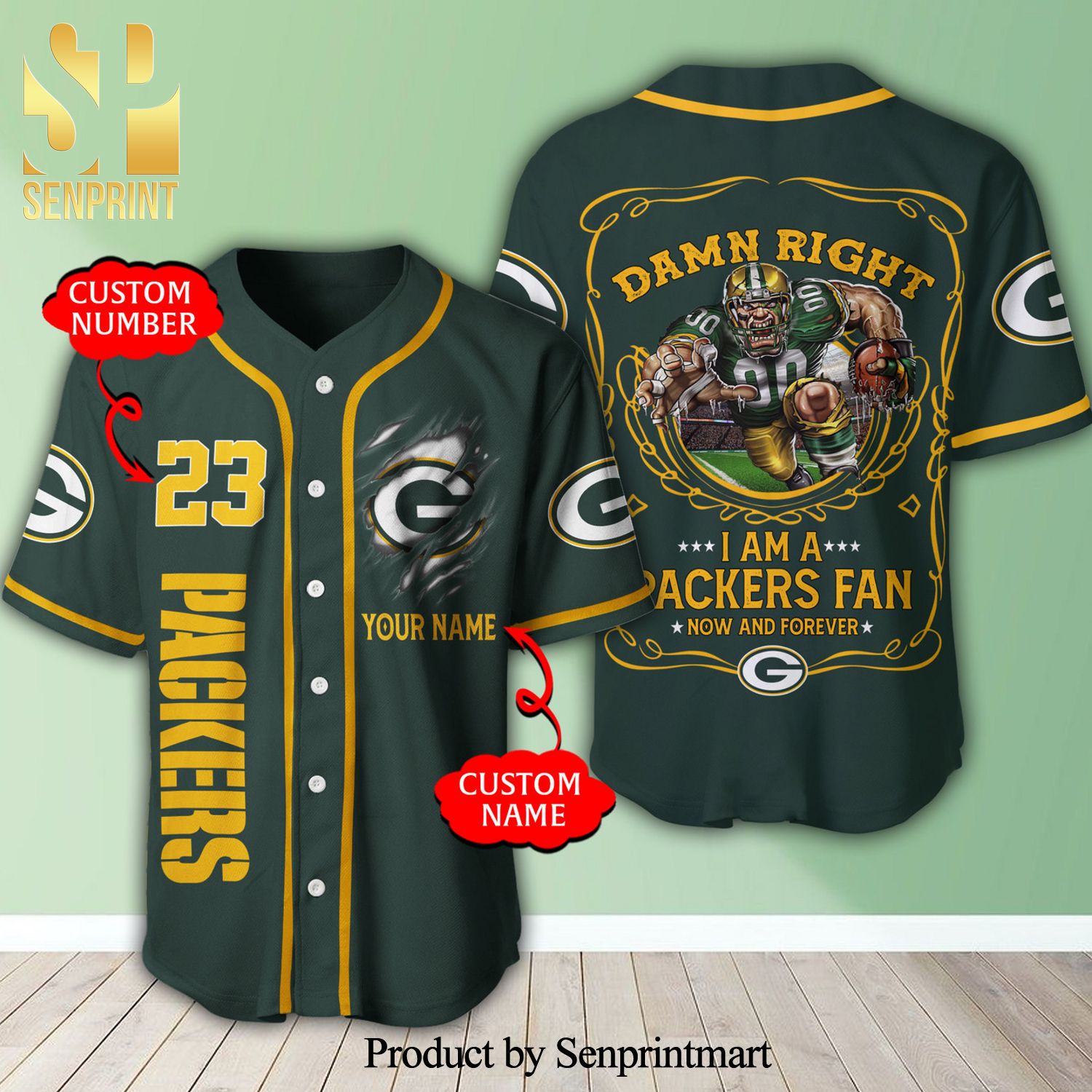 Personalized I Am A Green Bay Packers Fan 3D Full Printing Baseball Jersey – Green