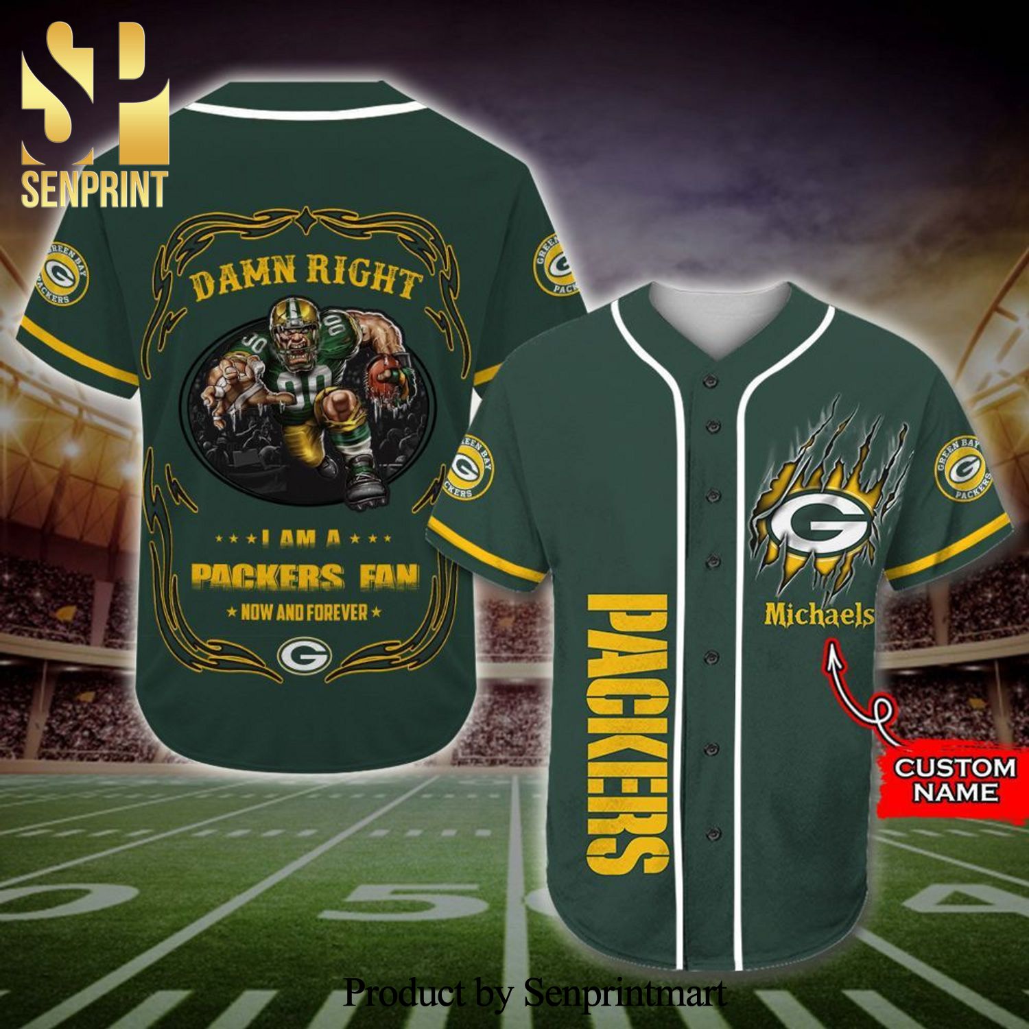 Personalized I Am A Green Bay Packers Fan Full Printing Baseball Jersey – Green