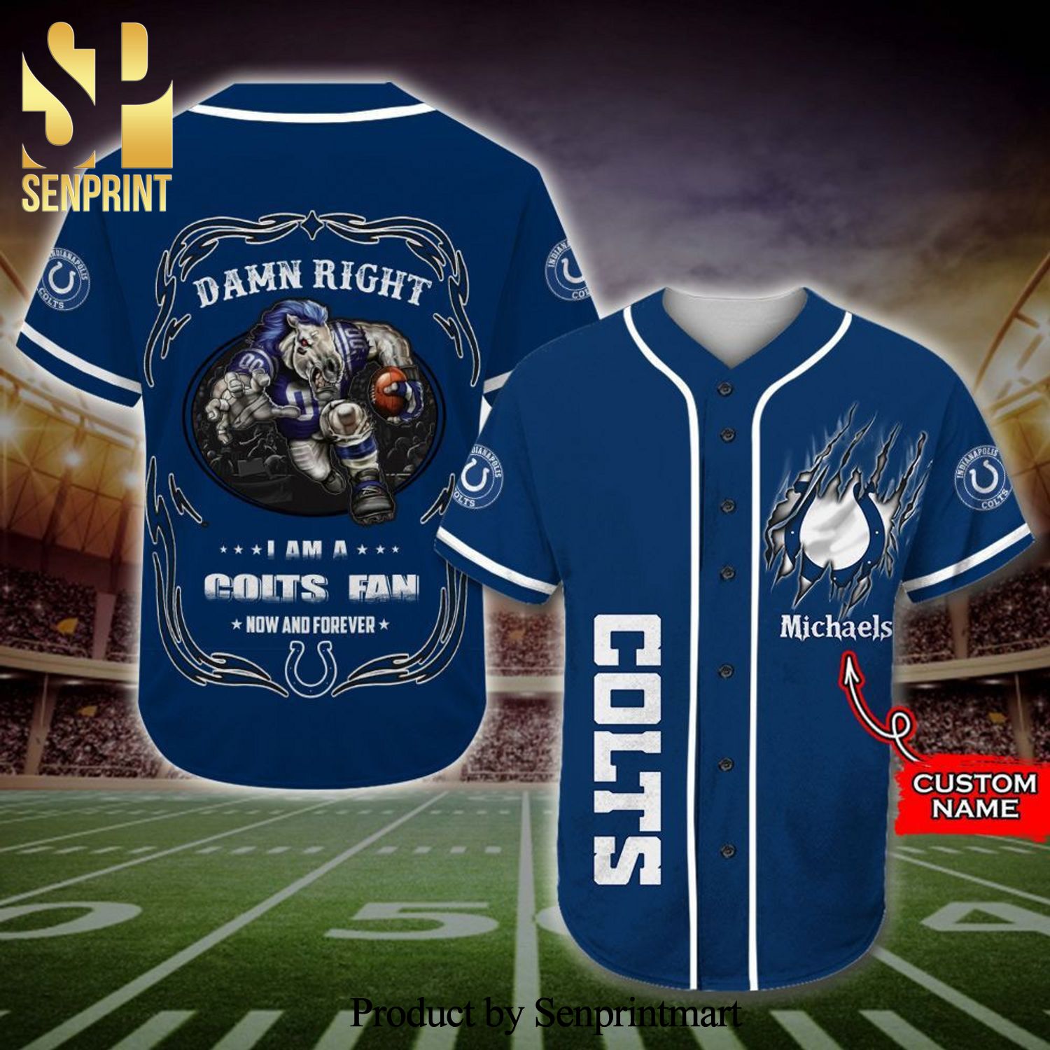 Personalized I Am A Indianapolis Colts Fan Mascot Full Printing Baseball Jersey – Navy