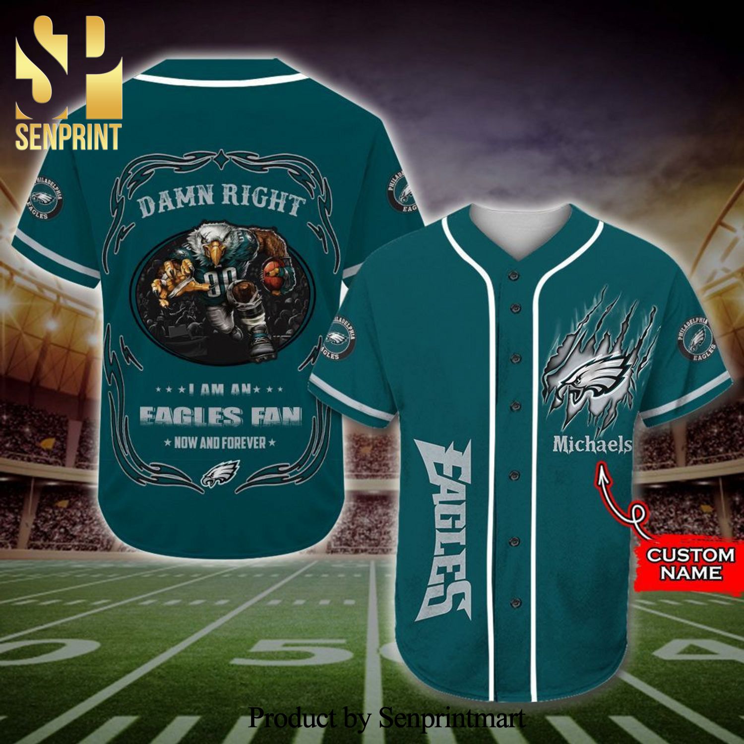 Personalized I Am A Philadelphia Eagles Fan Mascot Full Printing Baseball Jersey