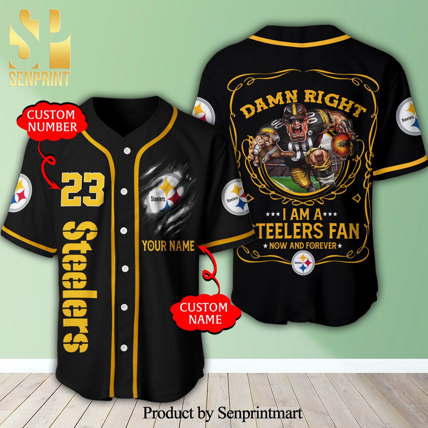 Personalized I Am A Pittsburgh Steelers Fan Full Printing Baseball Jersey – Black