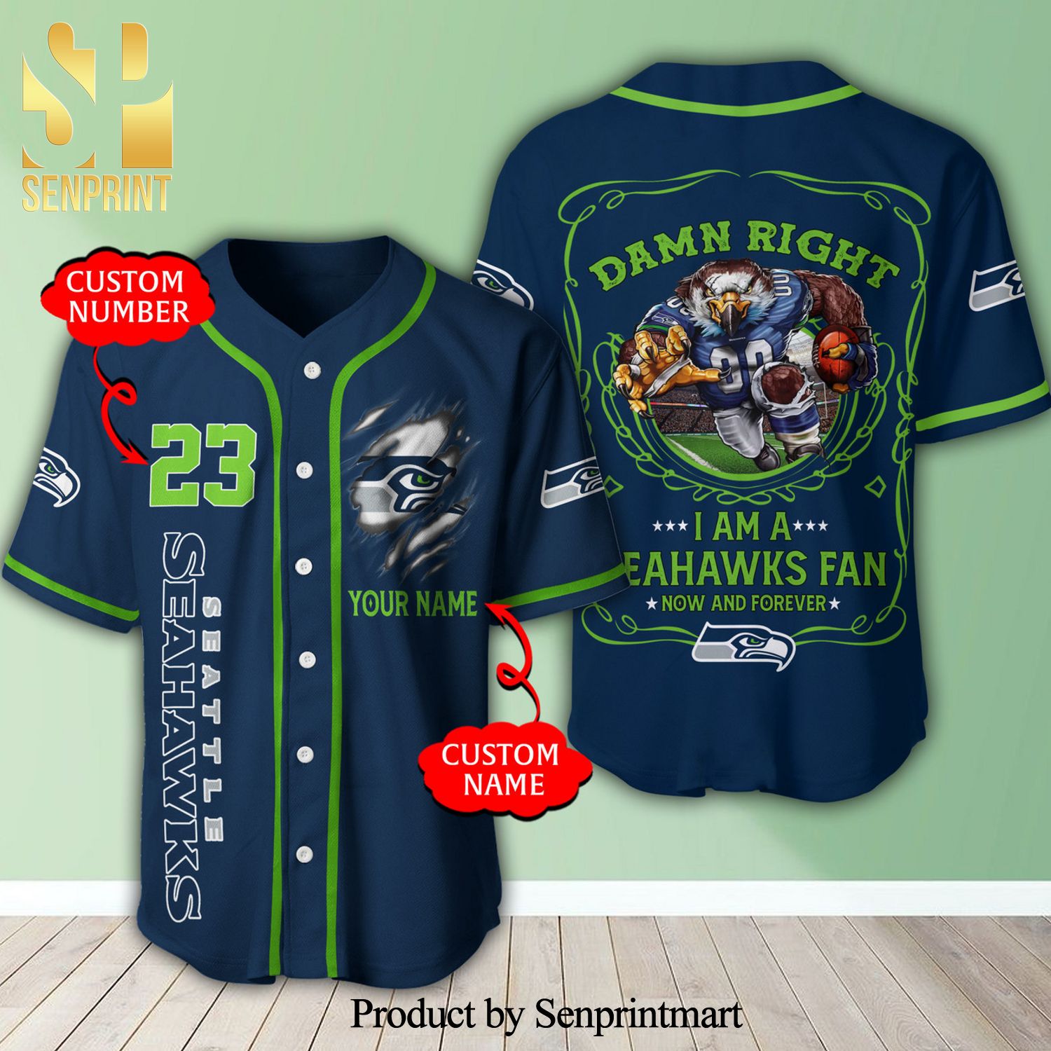 Personalized I Am A Seattle Seahawks Fan Full Printing Baseball Jersey – Navy