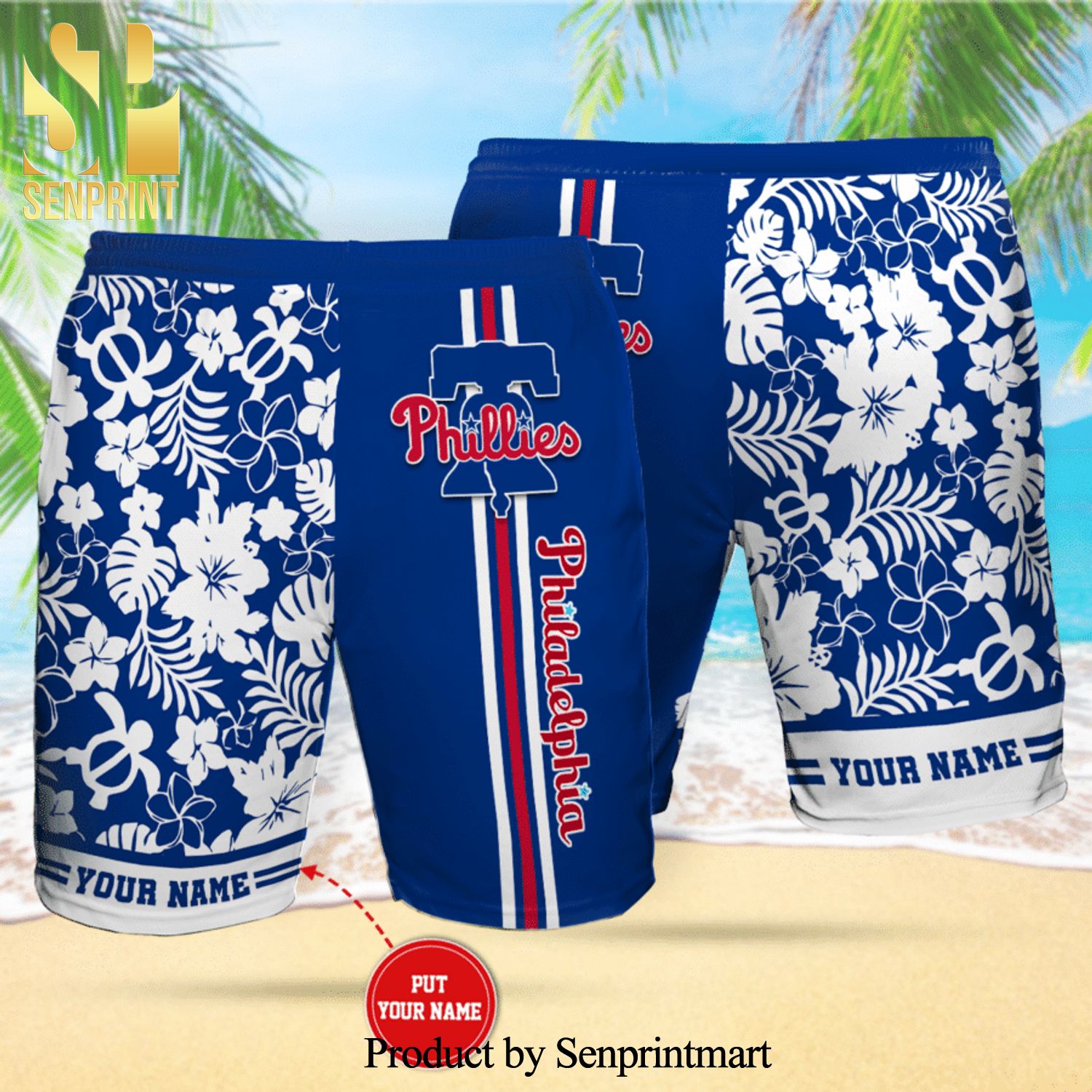 Personalized Philadelphia Phillies Full Printing Flowery Aloha Summer Hawaiian Beach Shorts – Cobalt