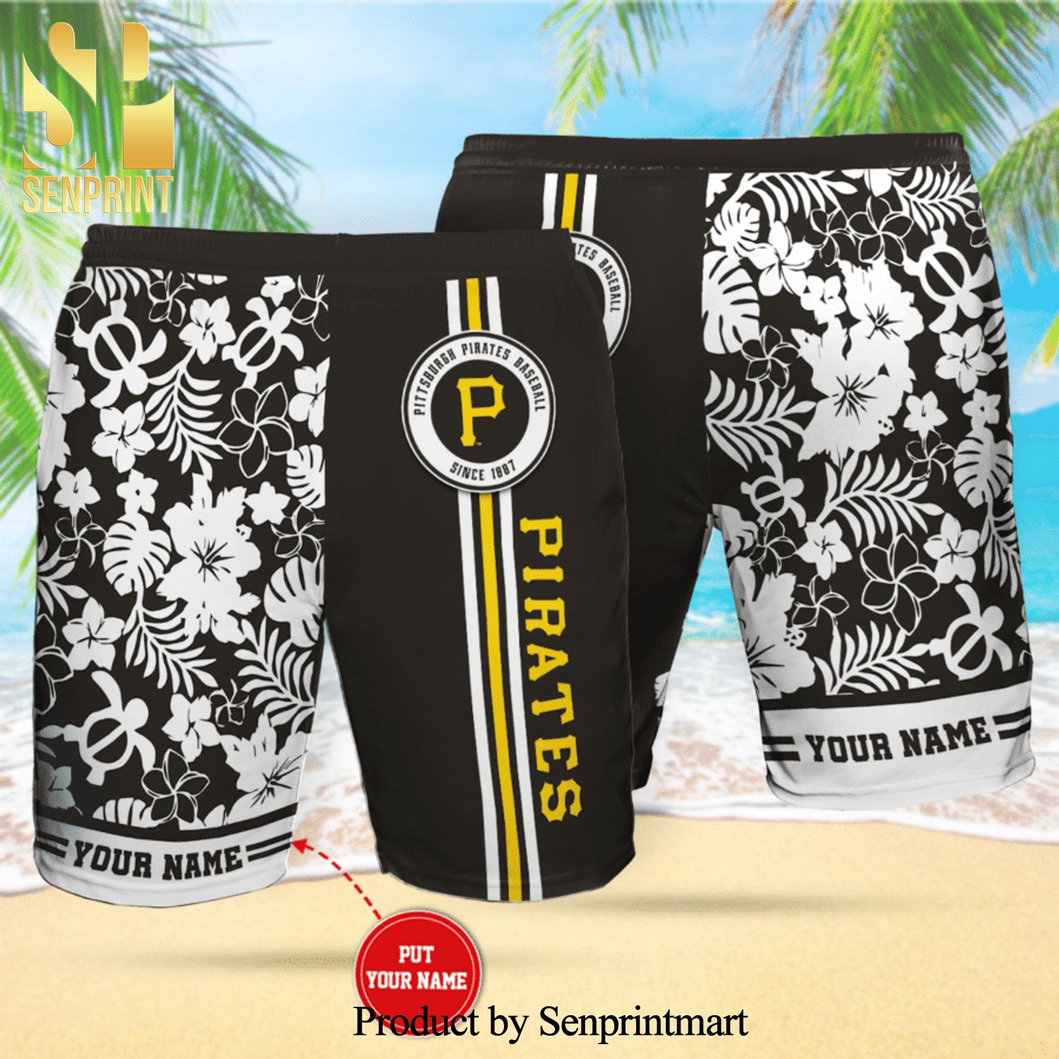 Personalized Pittsburgh Pirates Full Printing Flowery Aloha Summer Hawaiian Beach Shorts