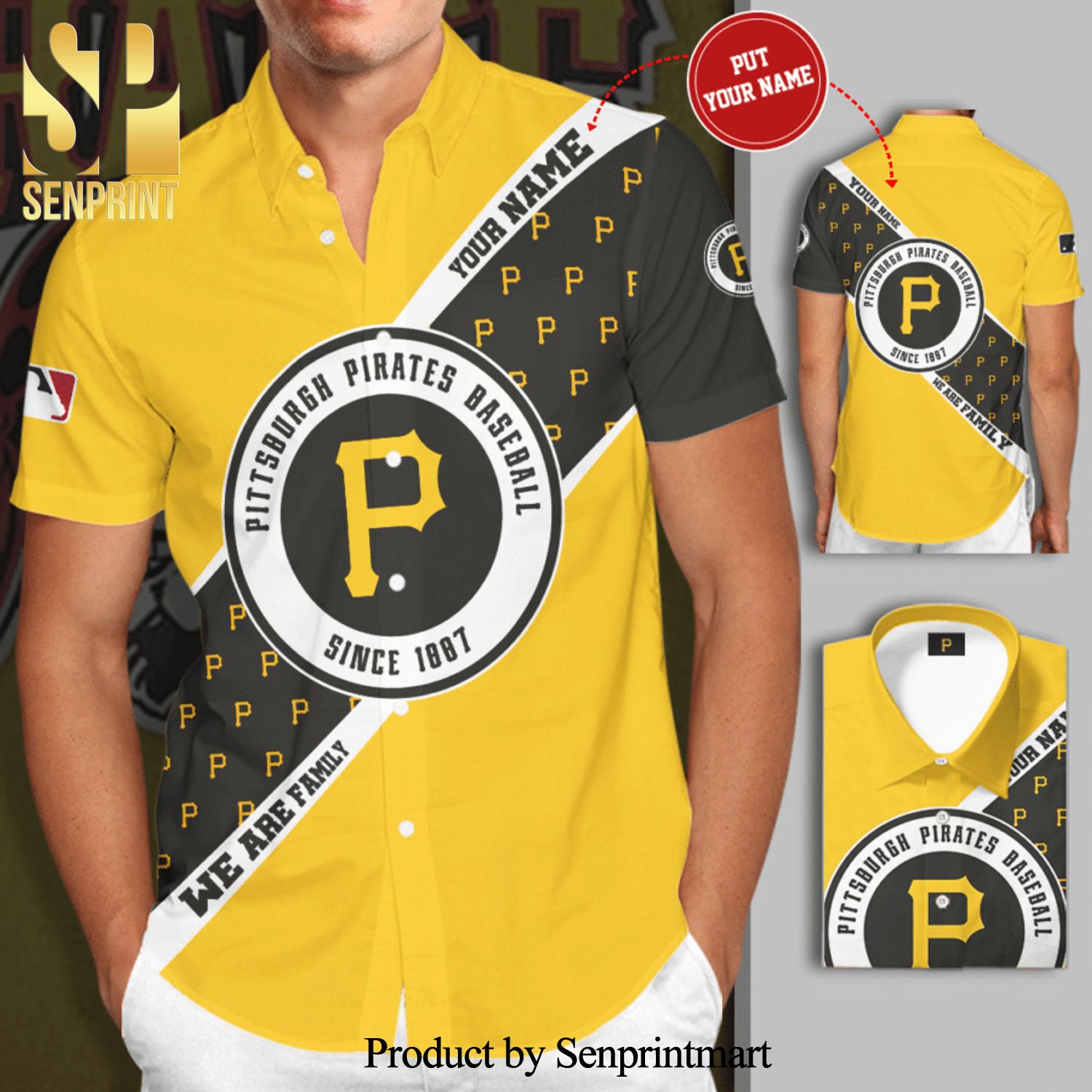 Pittsburgh Pirates Since 1887 All Over Print 3D Short Sleeve Dress Shirt  Hawaiian Summer Aloha Beach Shirt - Black Yellow - T-shirts Low Price