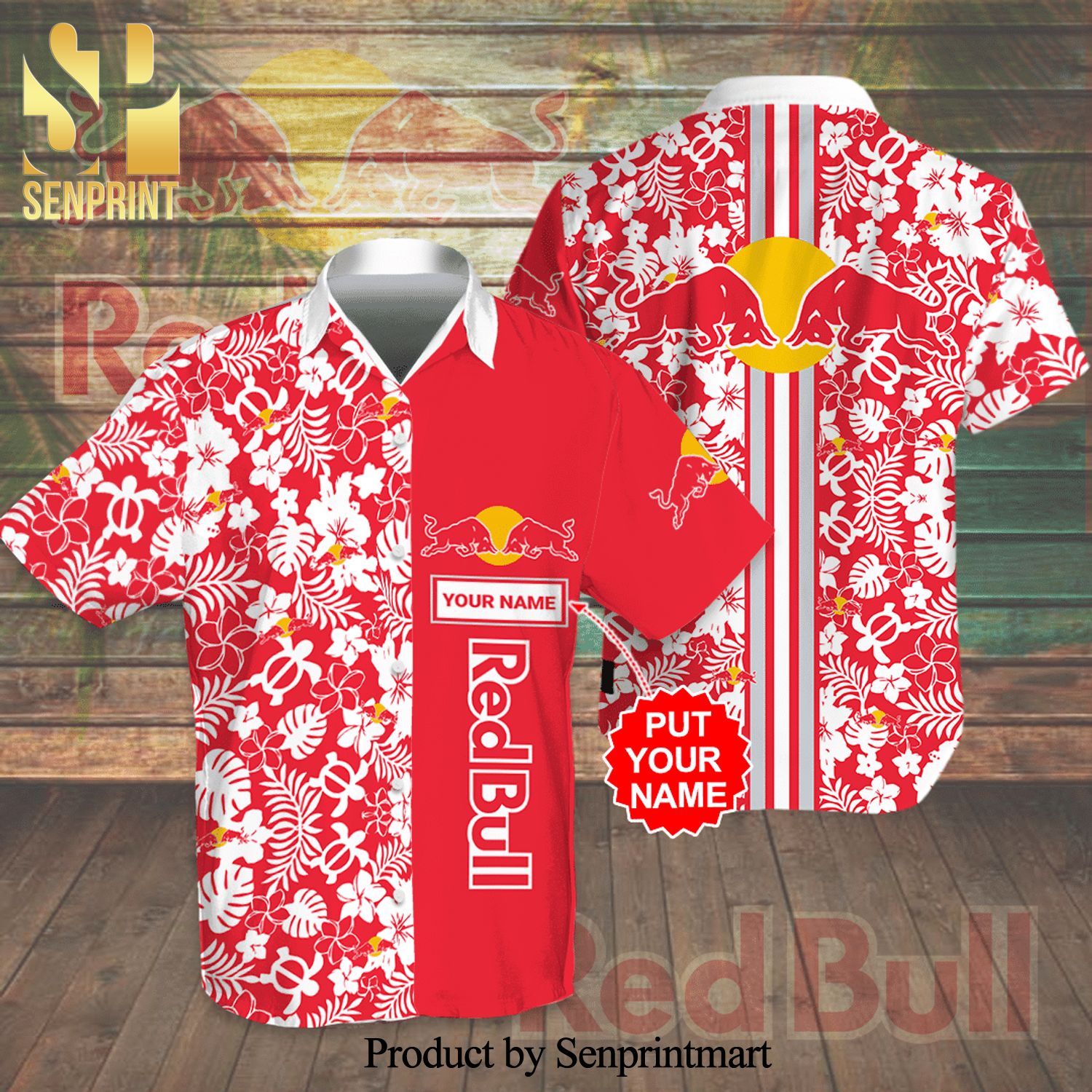 Personalized Red Bull Racing Full Printing Flowery Aloha Summer Beach Hawaiian Shirt And Beach Shorts – Red