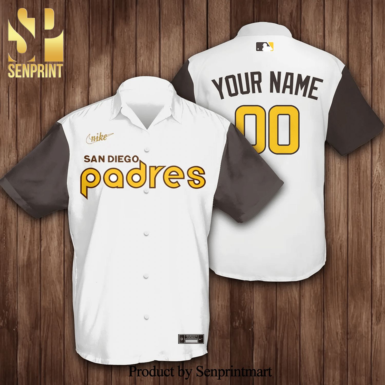 Personalized San Diego Padres Baseball Full Printing Hawaiian Shirt – White – Brown