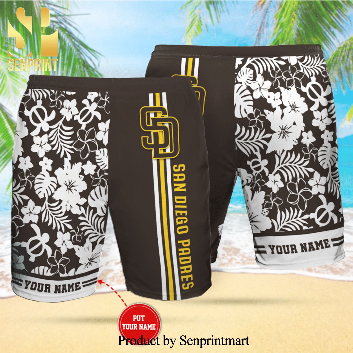 Personalized San Diego Padres Full Printing Flowery Aloha Summer Hawaiian Beach Shorts – Brown