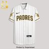 Personalized San Diego Padres Full Printing Pinstripe Short Sleeve Dress Shirt Hawaiian Summer Aloha Beach Shirt – White