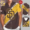 Personalized San Diego Padres Logo Full Printing Short Sleeve Dress Shirt Hawaiian Summer Aloha Beach Shirt – Yellow Brown