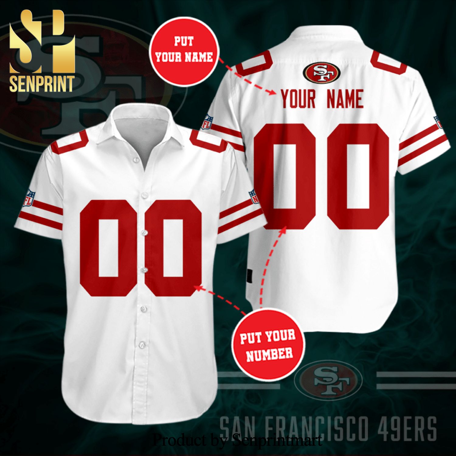 Personalized San Francisco 49Ers Footballl Team Full Printing Hawaiian Shirt – White