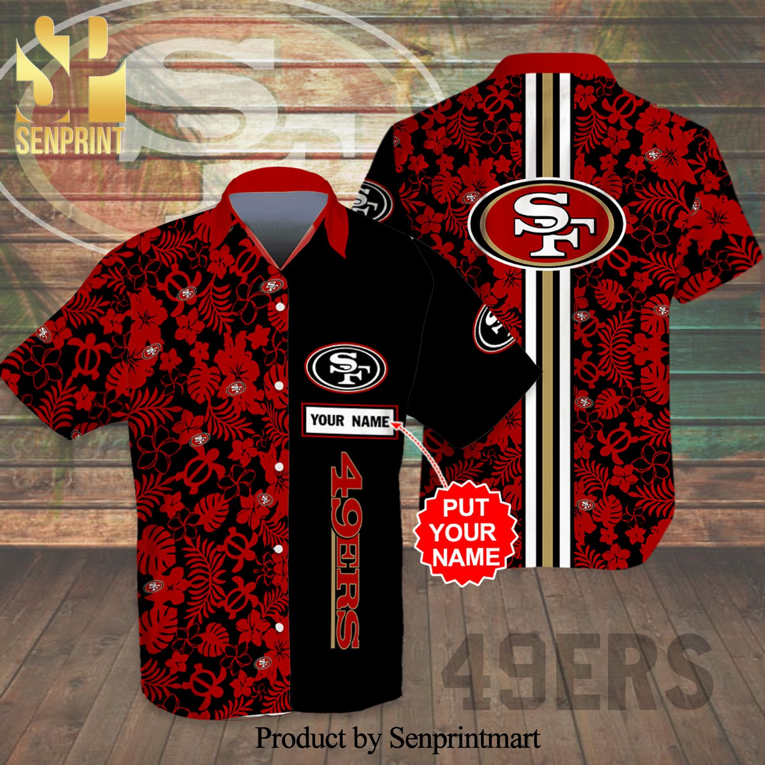 Personalized San Francisco 49ers Full Printing Flowery Aloha Summer Beach Hawaiian Shirt And Beach Shorts – Black Red