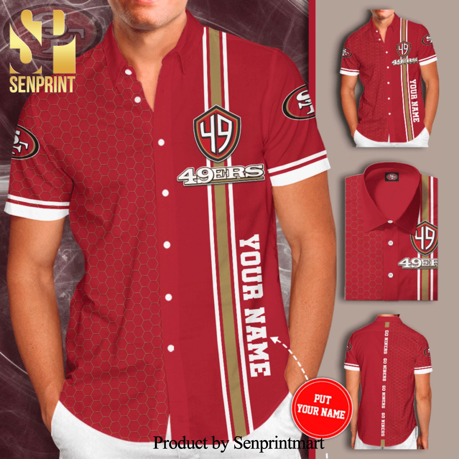 Personalized San Francisco 49ers Go Niners Full Printing Tiling Short Sleeve Dress Shirt Hawaiian Summer Aloha Beach Shirt – Red