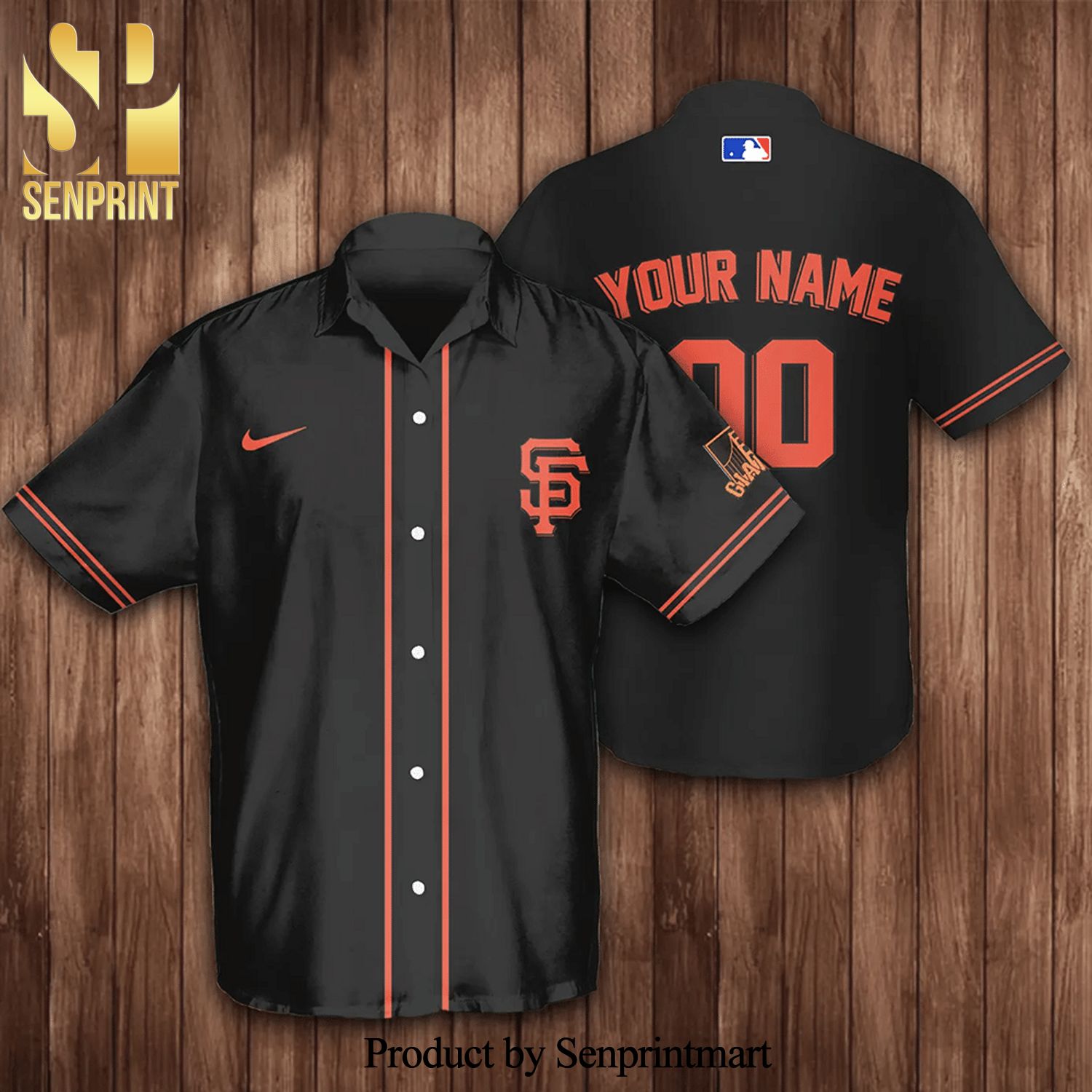 Personalized San Francisco Giants Baseball Full Printing 3D Hawaiian Shirt  - Black - Senprintmart Store