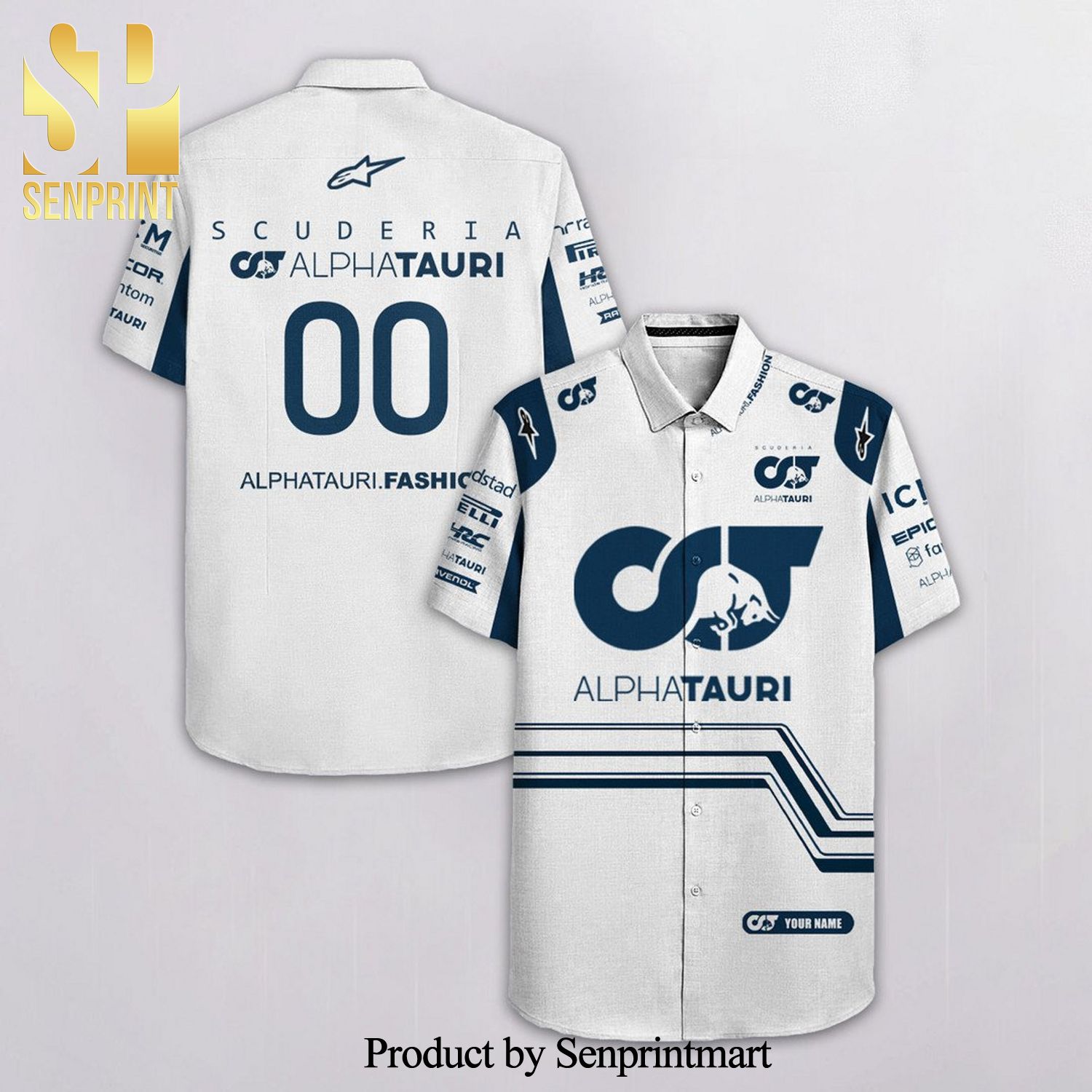 Personalized Scuderia Alphatauri F1 Racing Pirelli Hrc Alpinestars Full Printing Hawaiian Shirt – White