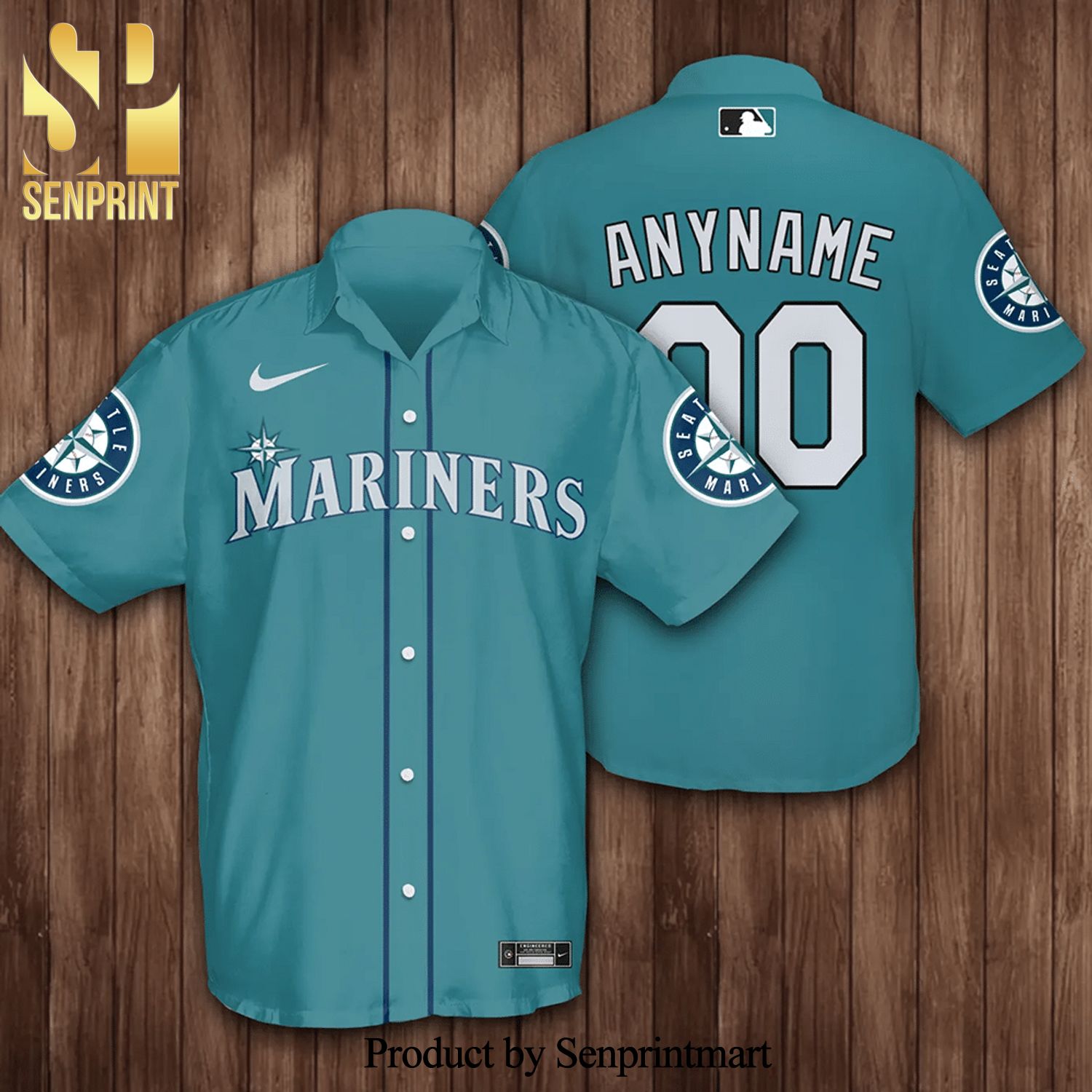Personalized Seattle Mariners With Team Logo Full Printing Hawaiian Shirt – Dark Turquoise