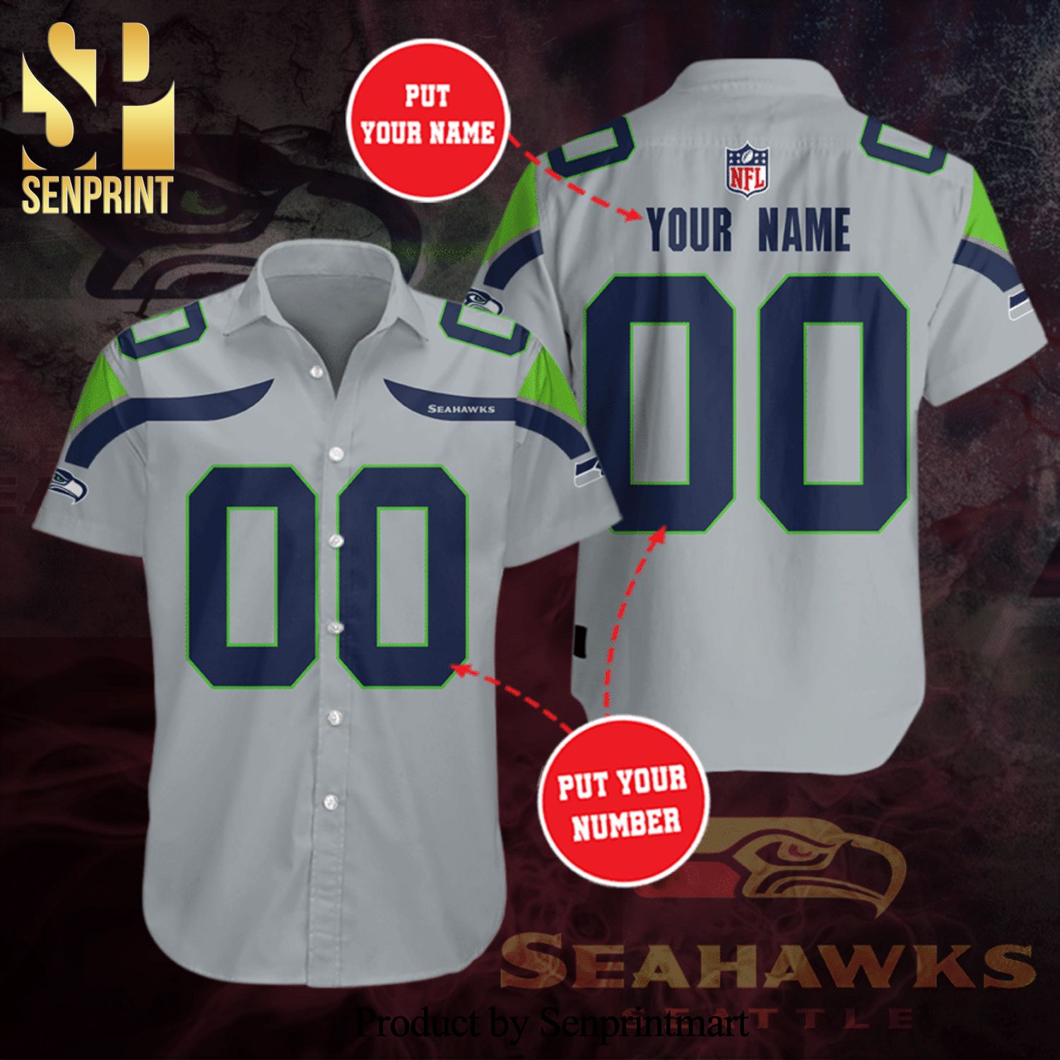 Personalized Seattle Seahawks Football Team Full Printing Hawaiian Shirt – Grey
