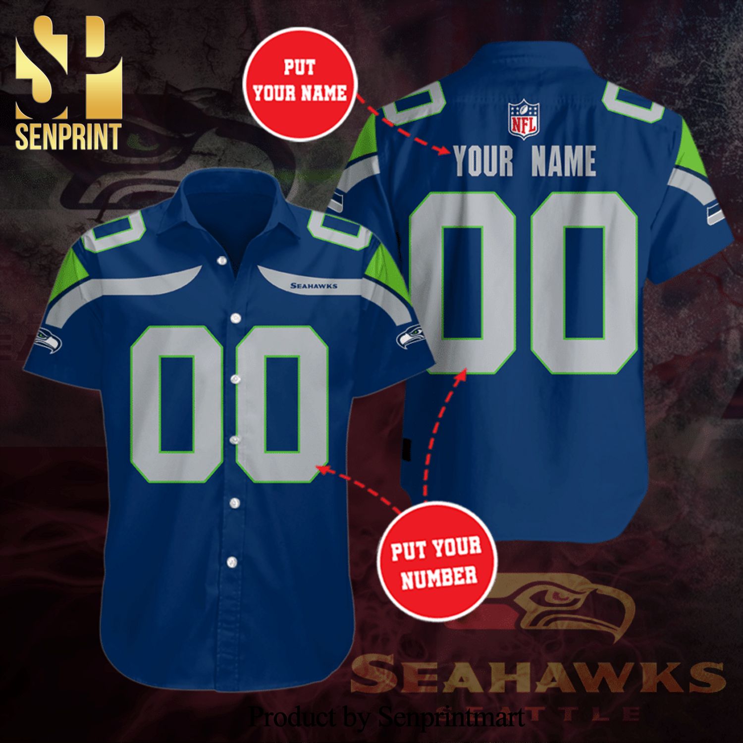 Personalized Seattle Seahawks Footballl Team Full Printing Hawaiian Shirt – Blue